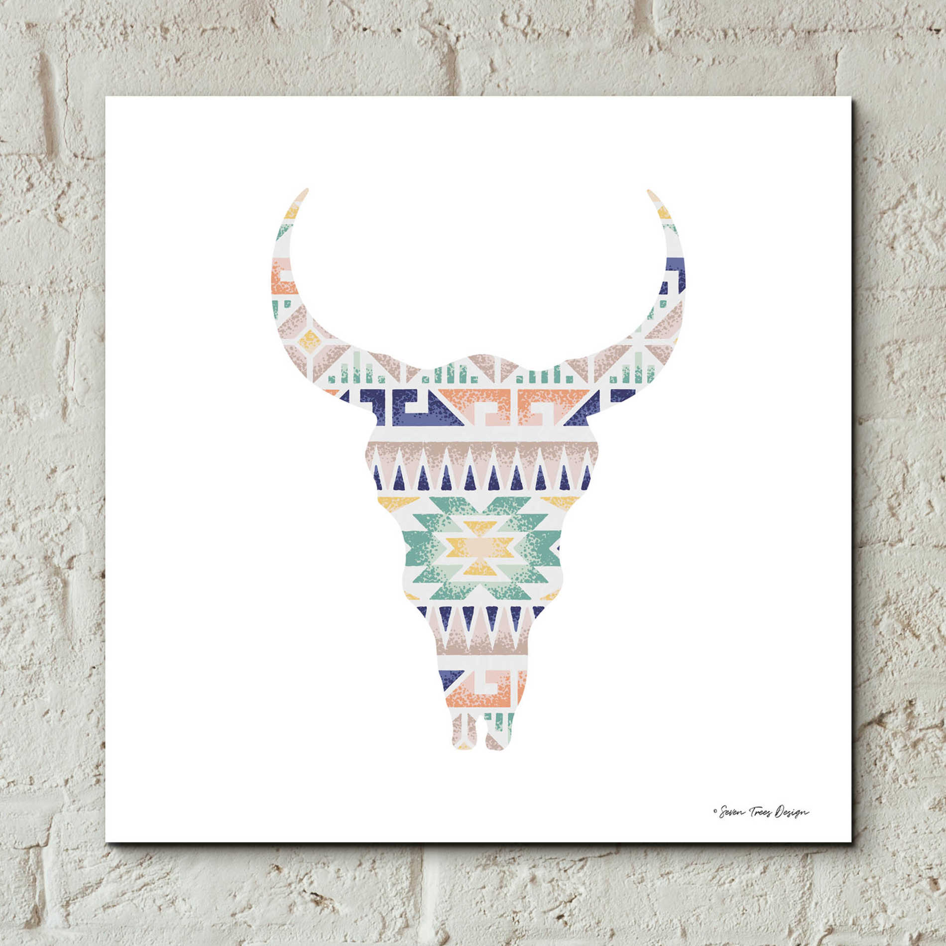 Epic Art 'Aztec Cow Head' by Seven Trees Design, Acrylic Glass Wall Art,12x12