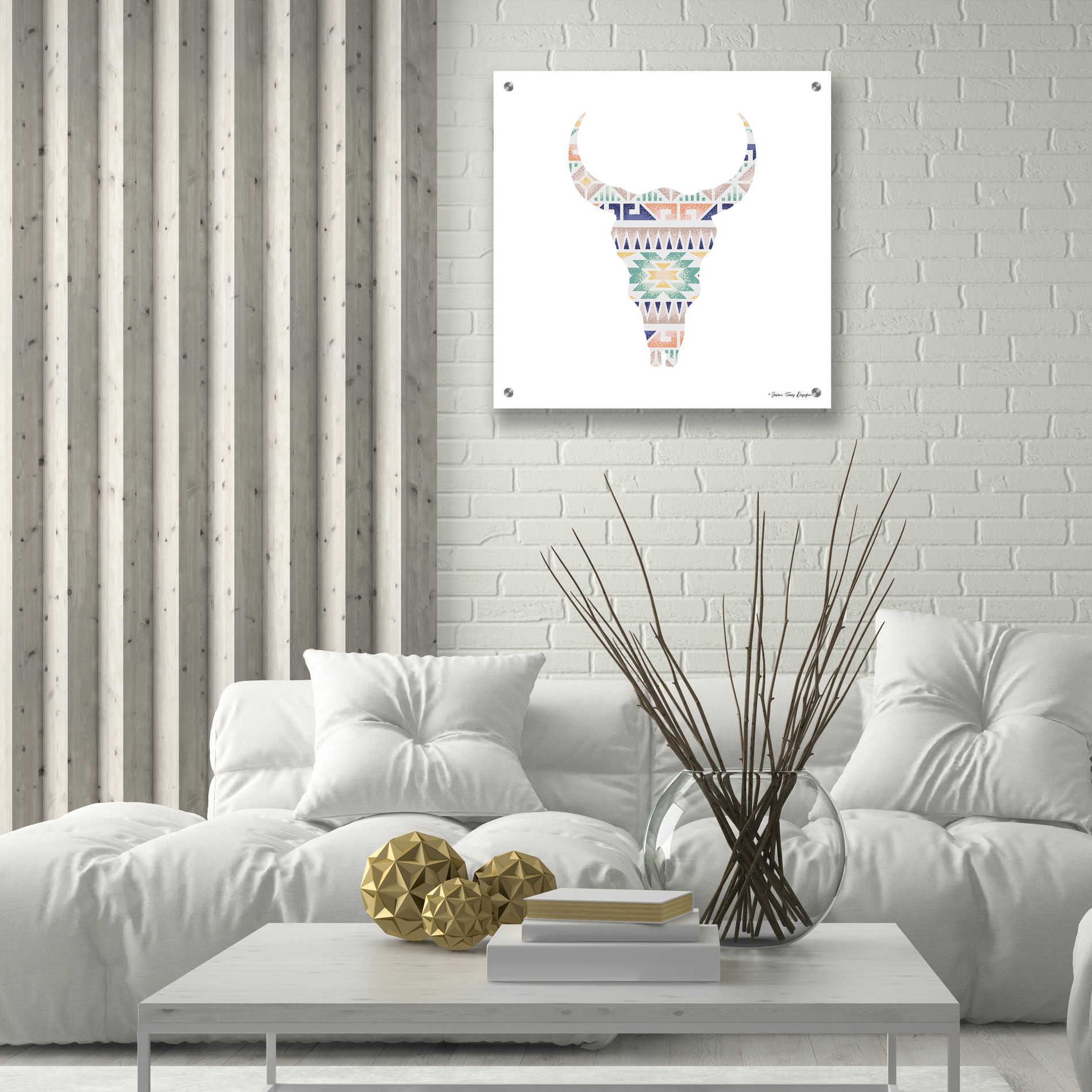 Epic Art 'Aztec Cow Head' by Seven Trees Design, Acrylic Glass Wall Art,24x24