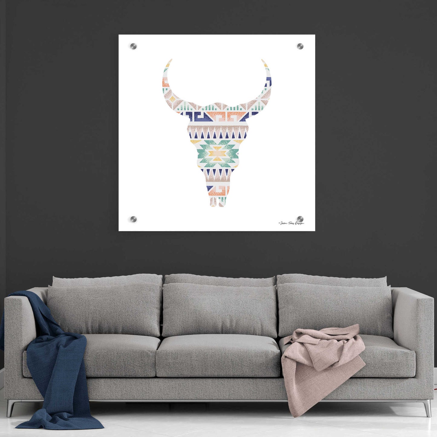Epic Art 'Aztec Cow Head' by Seven Trees Design, Acrylic Glass Wall Art,36x36