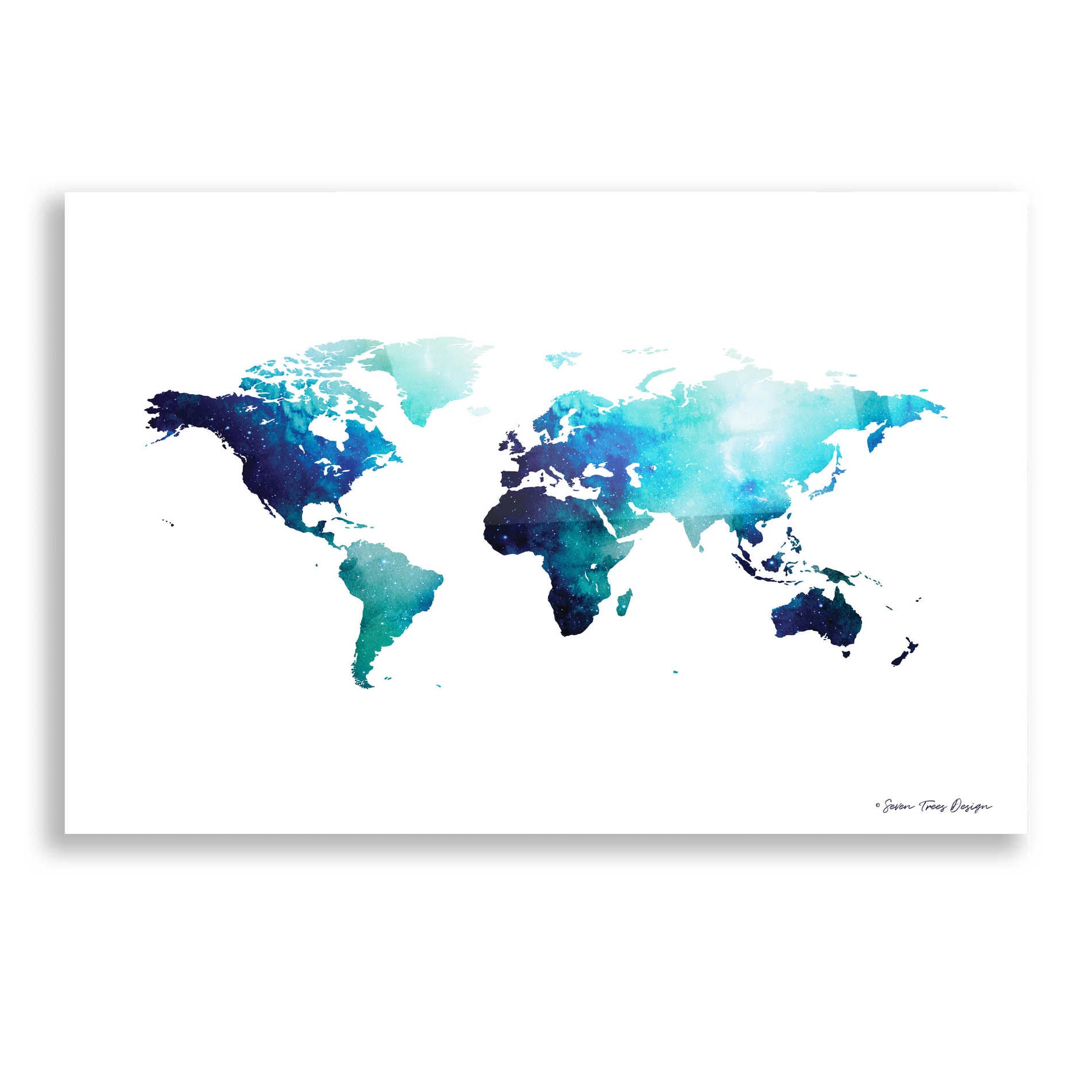 Epic Art 'Blue Space World Map' by Seven Trees Design, Acrylic Glass Wall Art,16x12