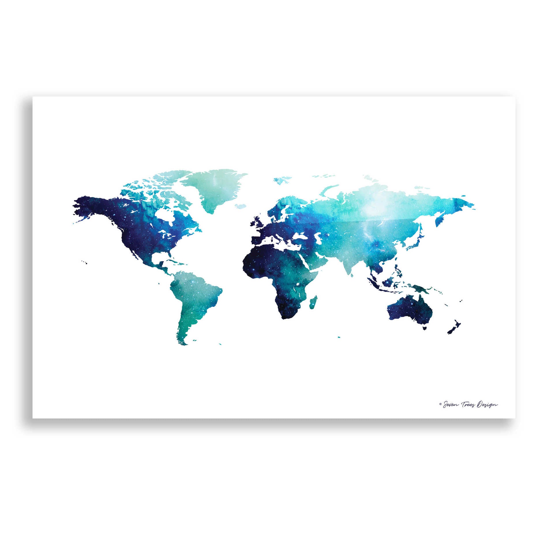 Epic Art 'Blue Space World Map' by Seven Trees Design, Acrylic Glass Wall Art,24x16
