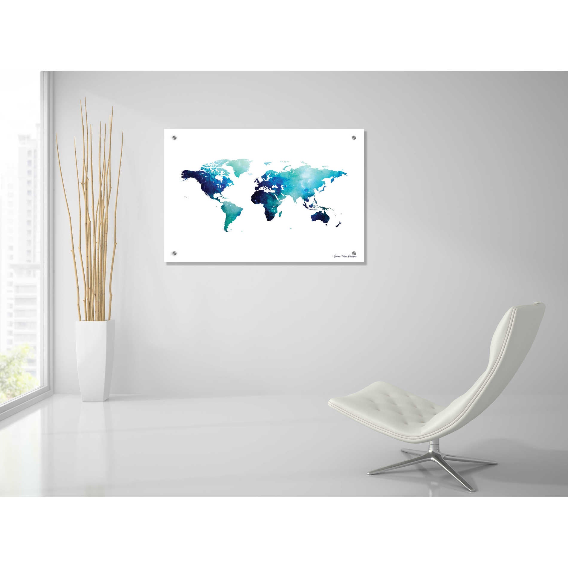 Epic Art 'Blue Space World Map' by Seven Trees Design, Acrylic Glass Wall Art,36x24