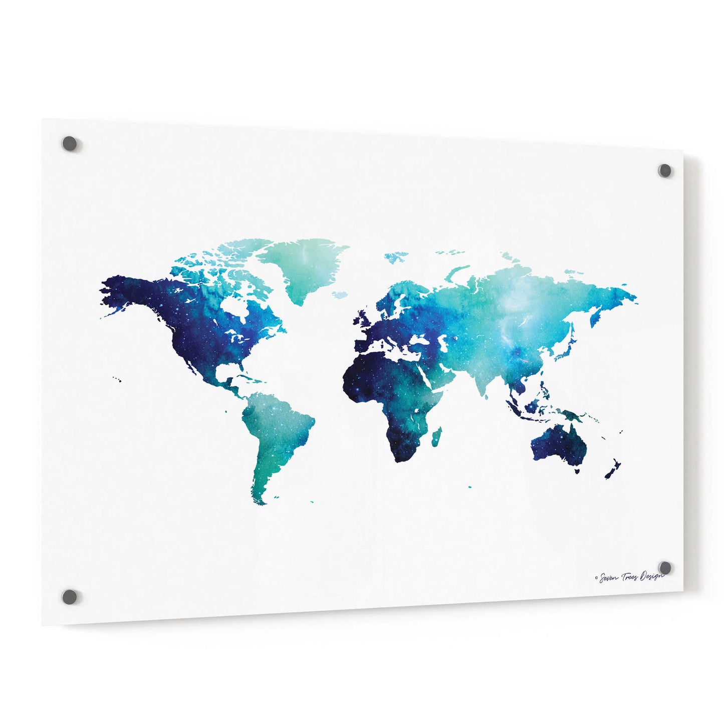 Epic Art 'Blue Space World Map' by Seven Trees Design, Acrylic Glass Wall Art,36x24