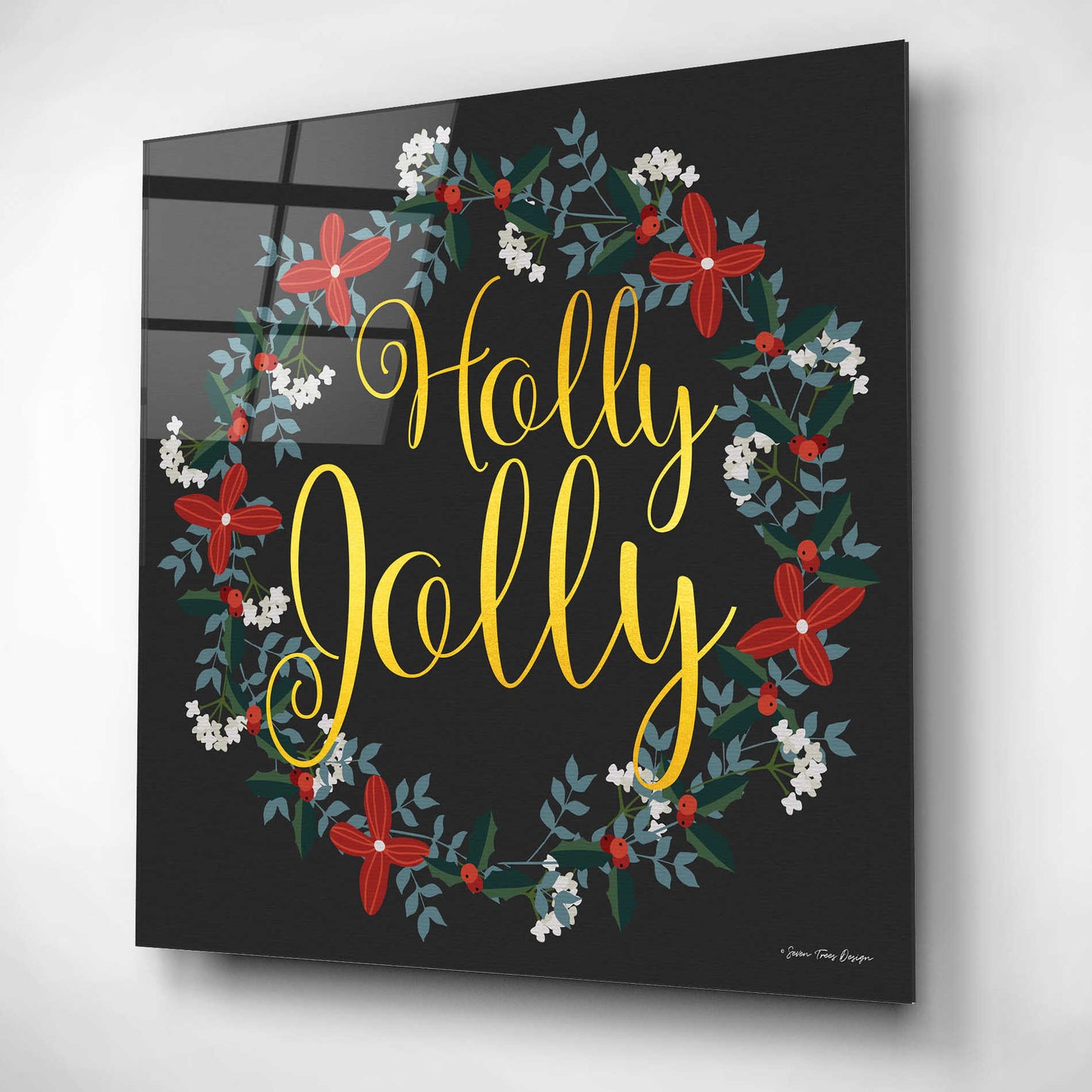 Epic Art 'Holly Jolly Wreath' by Seven Trees Design, Acrylic Glass Wall Art,12x12