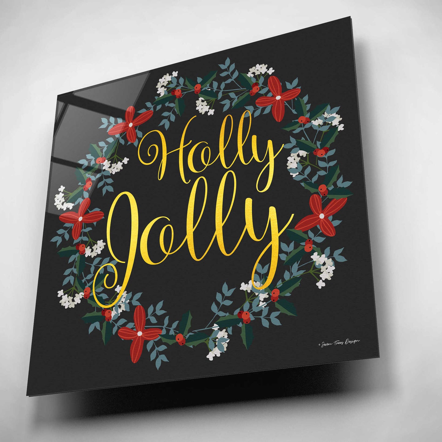 Epic Art 'Holly Jolly Wreath' by Seven Trees Design, Acrylic Glass Wall Art,12x12