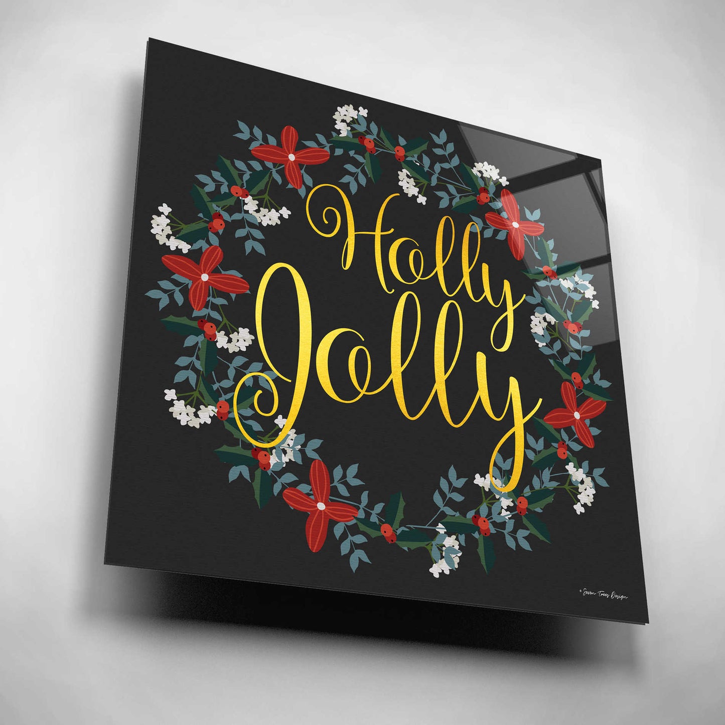 Epic Art 'Holly Jolly Wreath' by Seven Trees Design, Acrylic Glass Wall Art,12x12