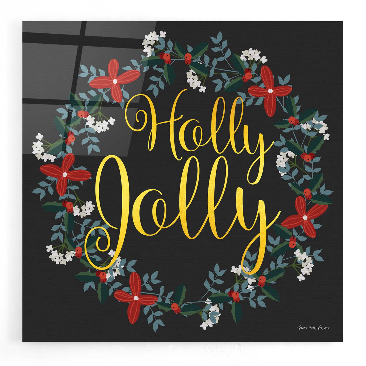 Epic Art 'Holly Jolly Wreath' by Seven Trees Design, Acrylic Glass Wall Art,12x12