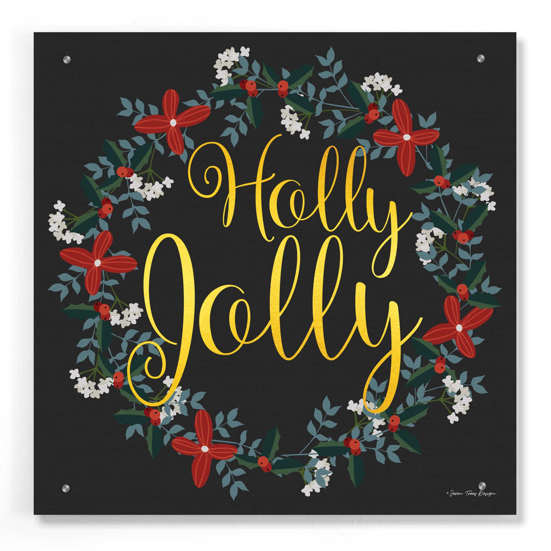 Epic Art 'Holly Jolly Wreath' by Seven Trees Design, Acrylic Glass Wall Art,24x24