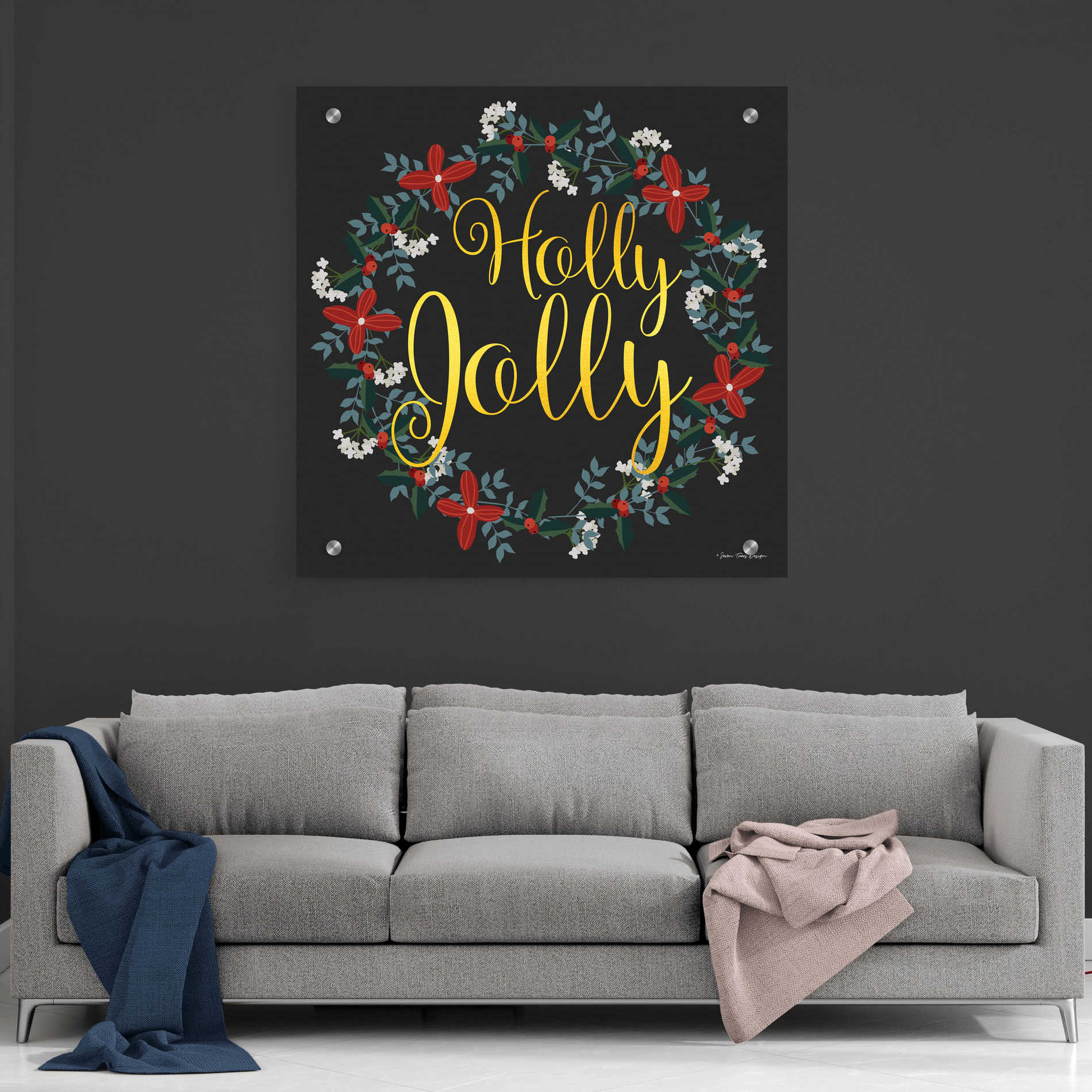 Epic Art 'Holly Jolly Wreath' by Seven Trees Design, Acrylic Glass Wall Art,36x36