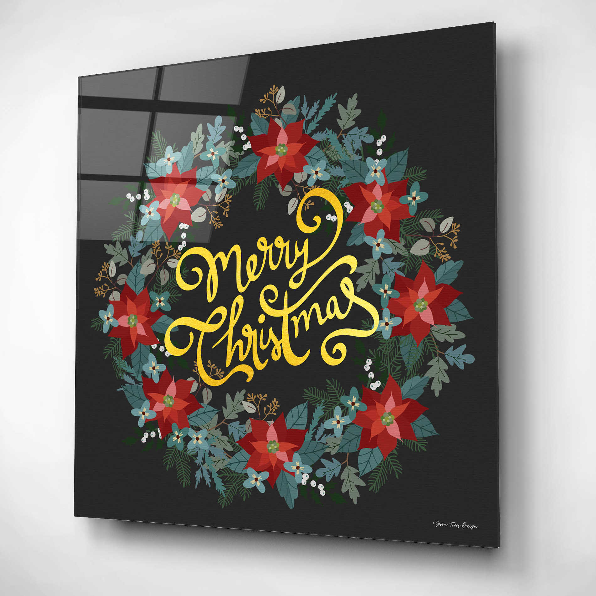 Epic Art 'Merry Christmas Wreath' by Seven Trees Design, Acrylic Glass Wall Art,12x12