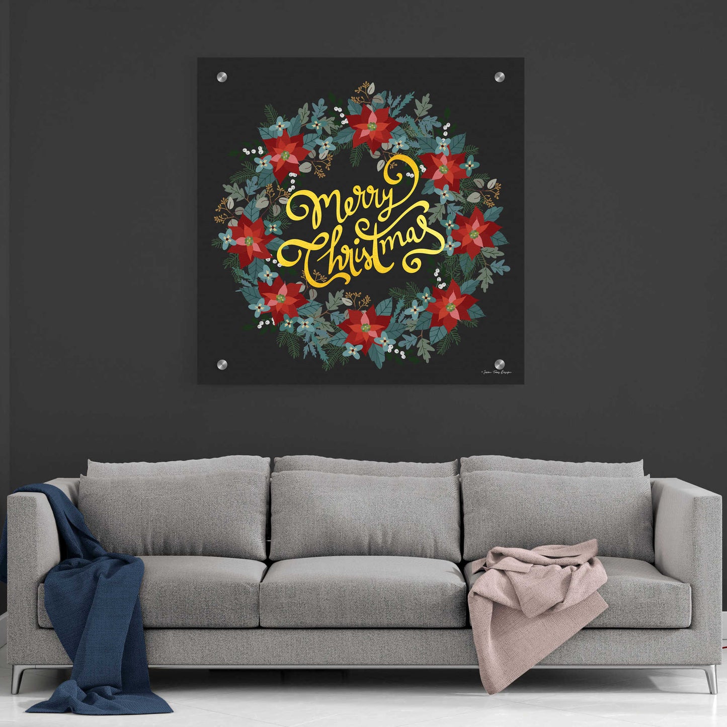 Epic Art 'Merry Christmas Wreath' by Seven Trees Design, Acrylic Glass Wall Art,36x36