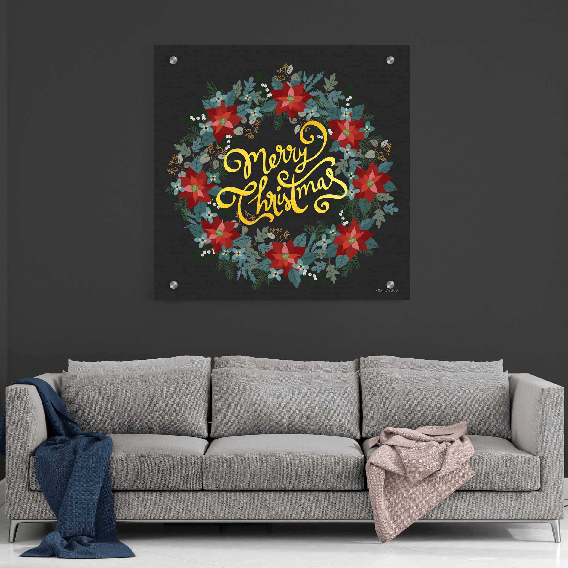 Epic Art 'Merry Christmas Wreath' by Seven Trees Design, Acrylic Glass Wall Art,36x36