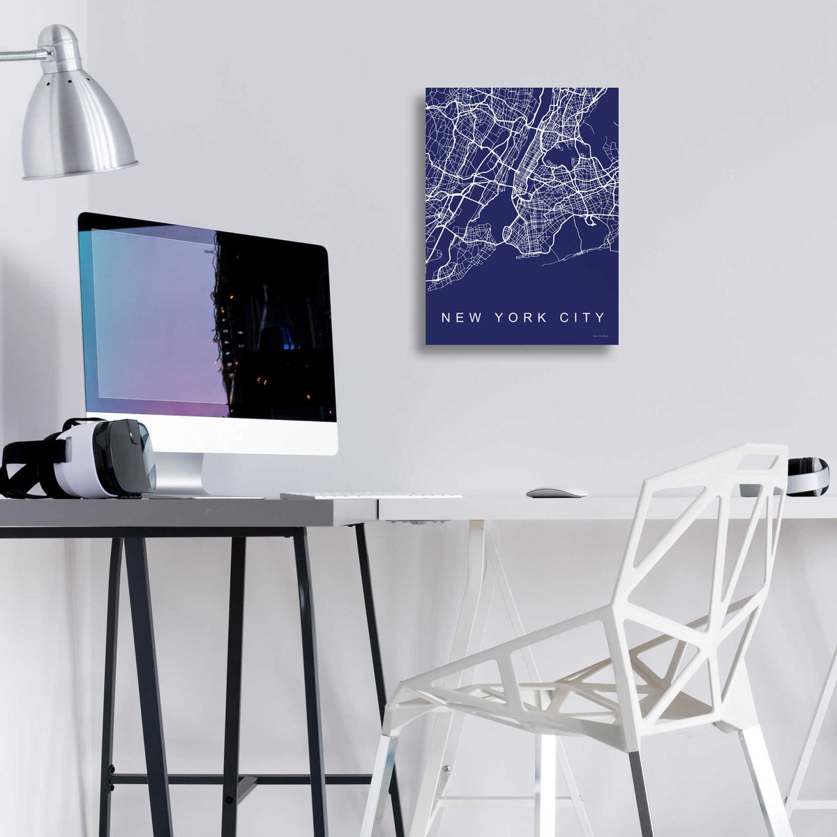 Epic Art 'NYC Street Blue Map' by Seven Trees Design, Acrylic Glass Wall Art,12x16