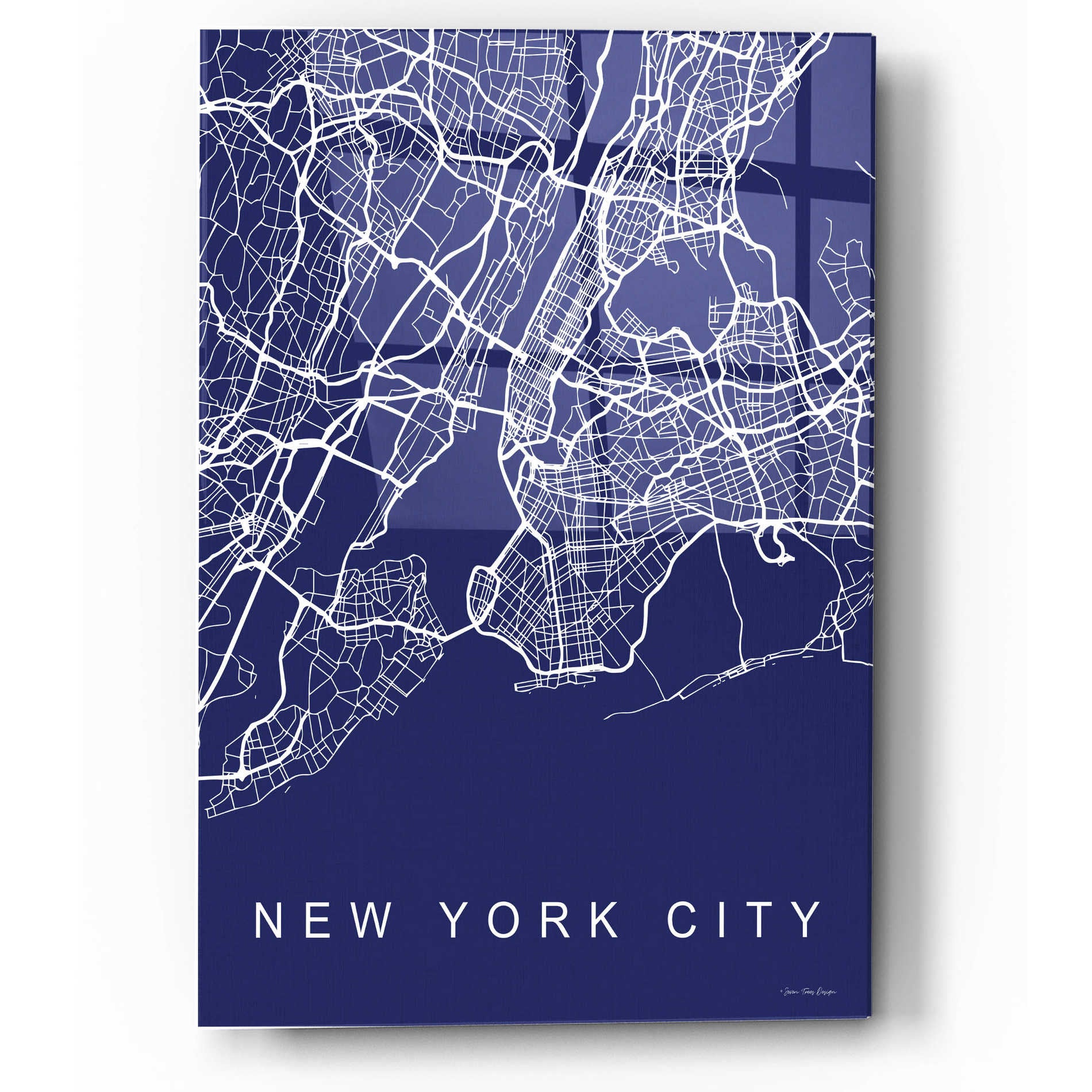Epic Art 'NYC Street Blue Map' by Seven Trees Design, Acrylic Glass Wall Art,12x16