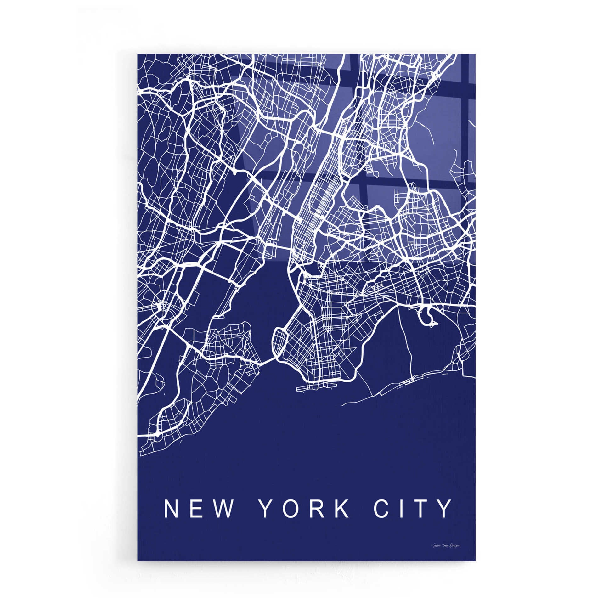 Epic Art 'NYC Street Blue Map' by Seven Trees Design, Acrylic Glass Wall Art,16x24