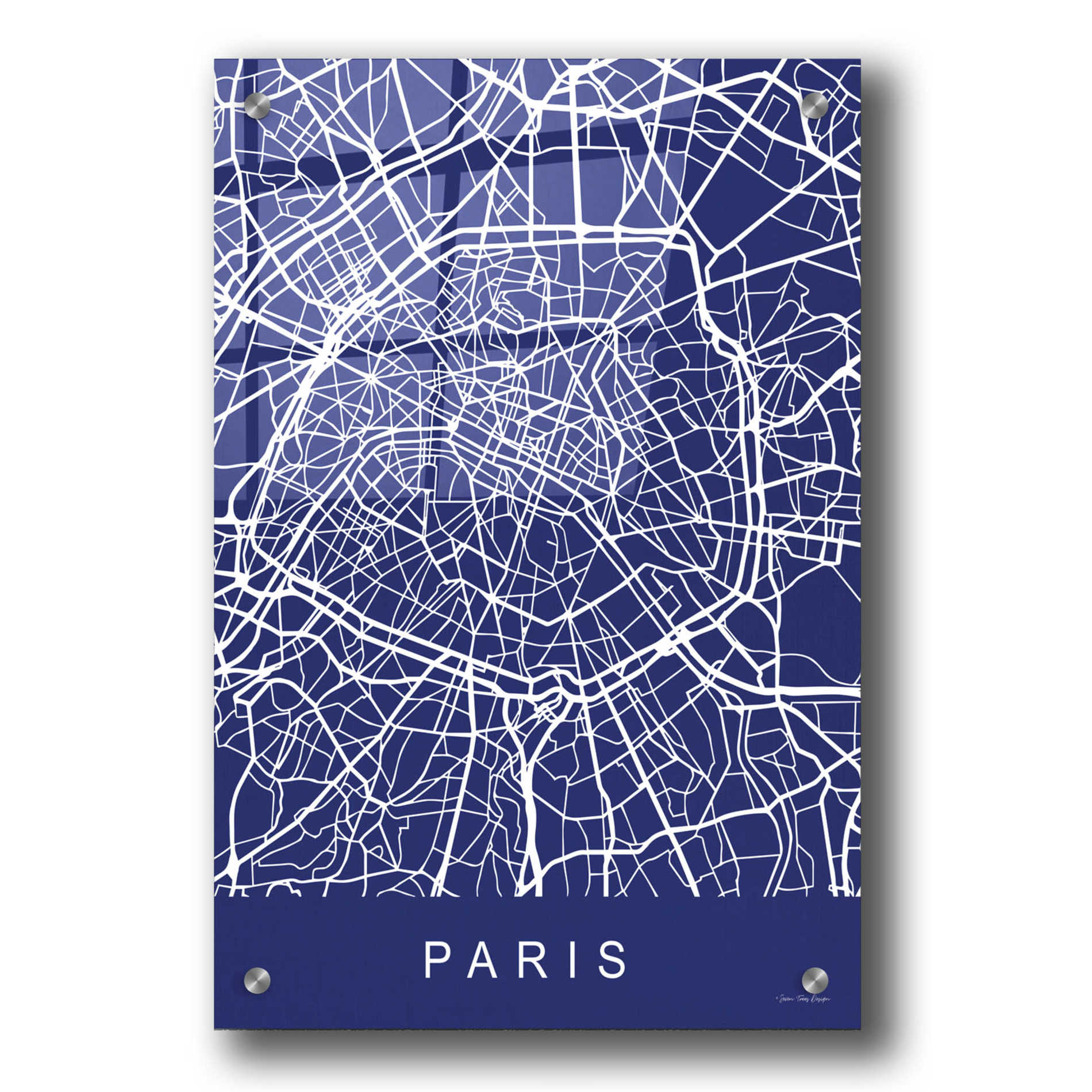 Epic Art 'Paris Street Blue Map' by Seven Trees Design, Acrylic Glass Wall Art,24x36