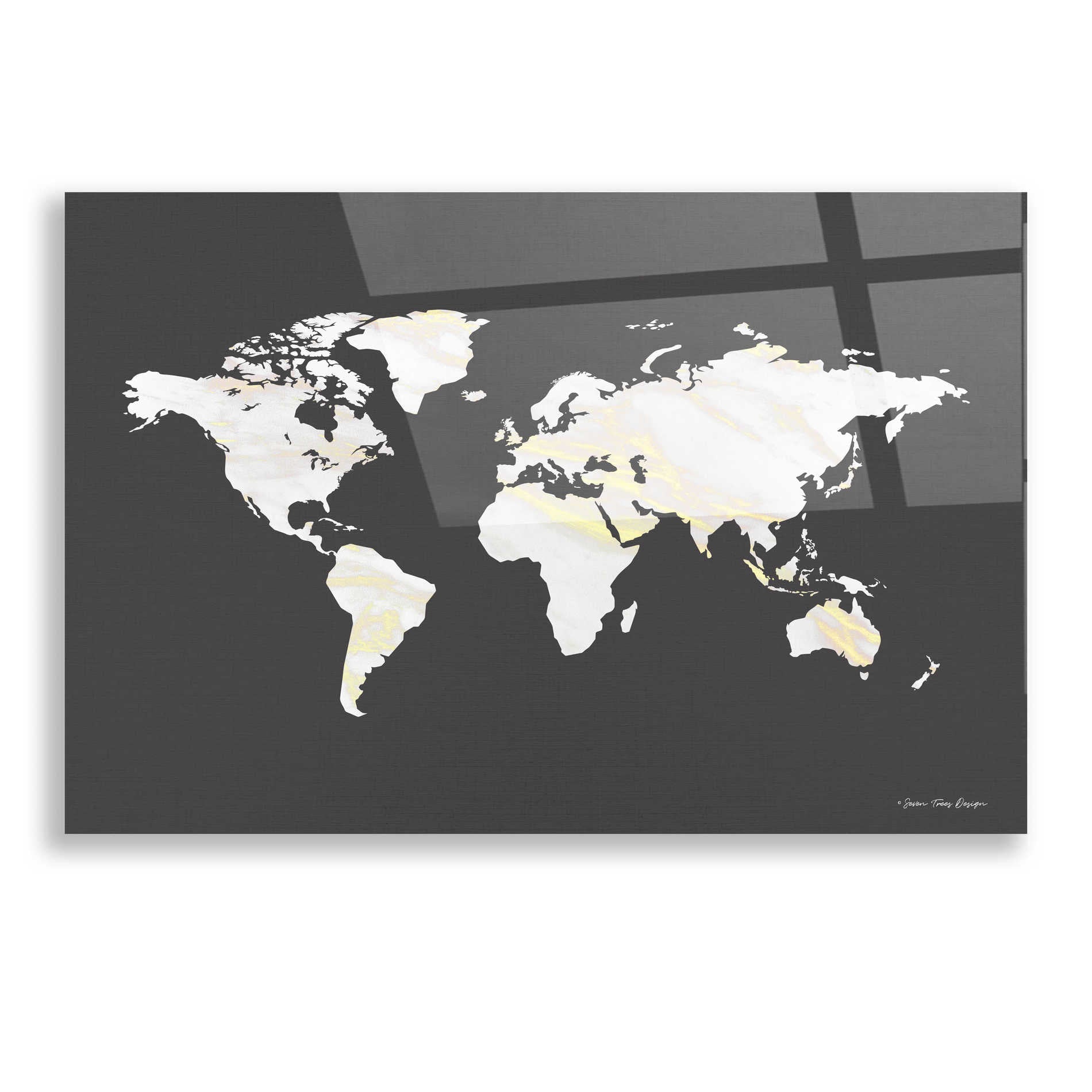 Epic Art 'Marble Gold World Map' by Seven Trees Design, Acrylic Glass Wall Art,16x12