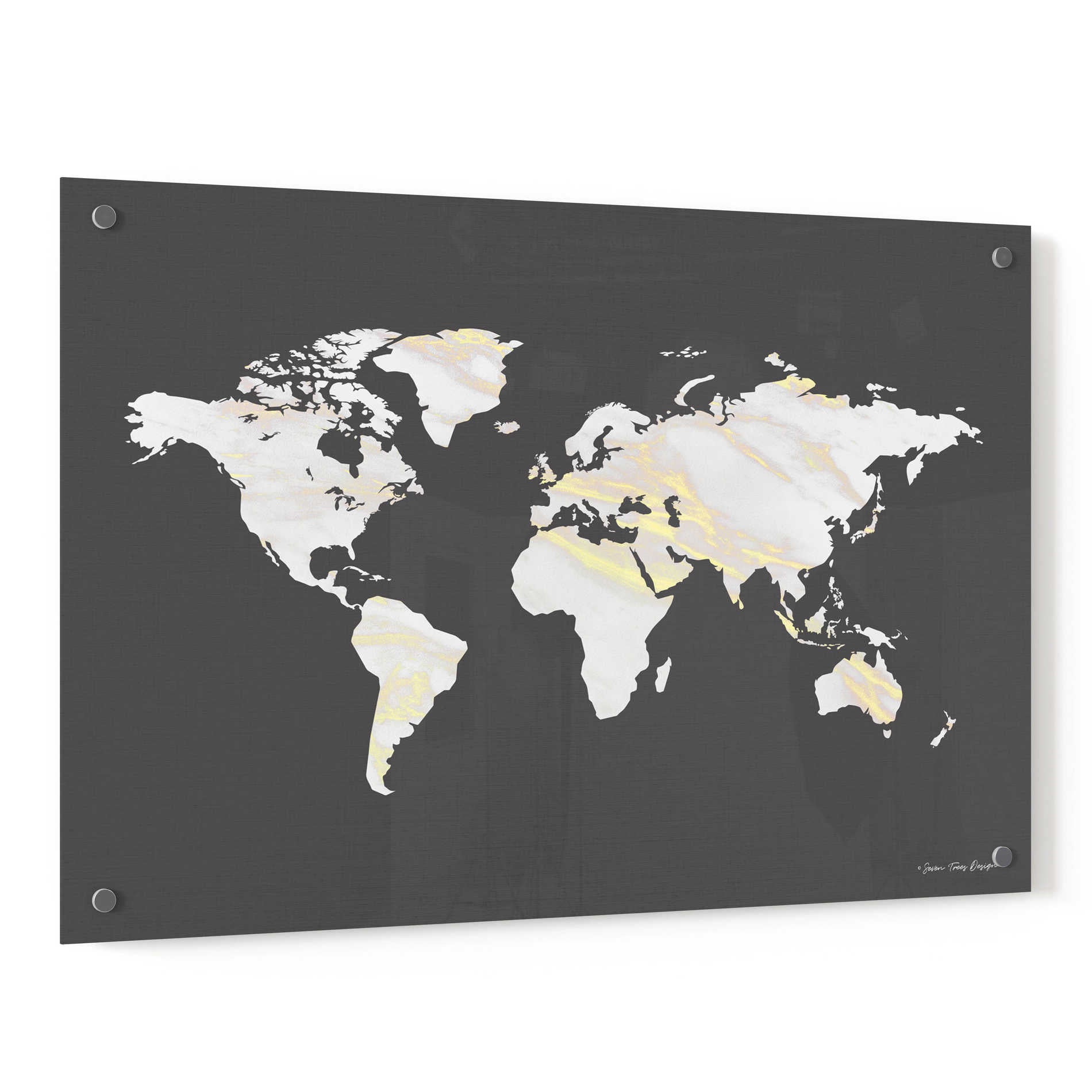 Epic Art 'Marble Gold World Map' by Seven Trees Design, Acrylic Glass Wall Art,36x24