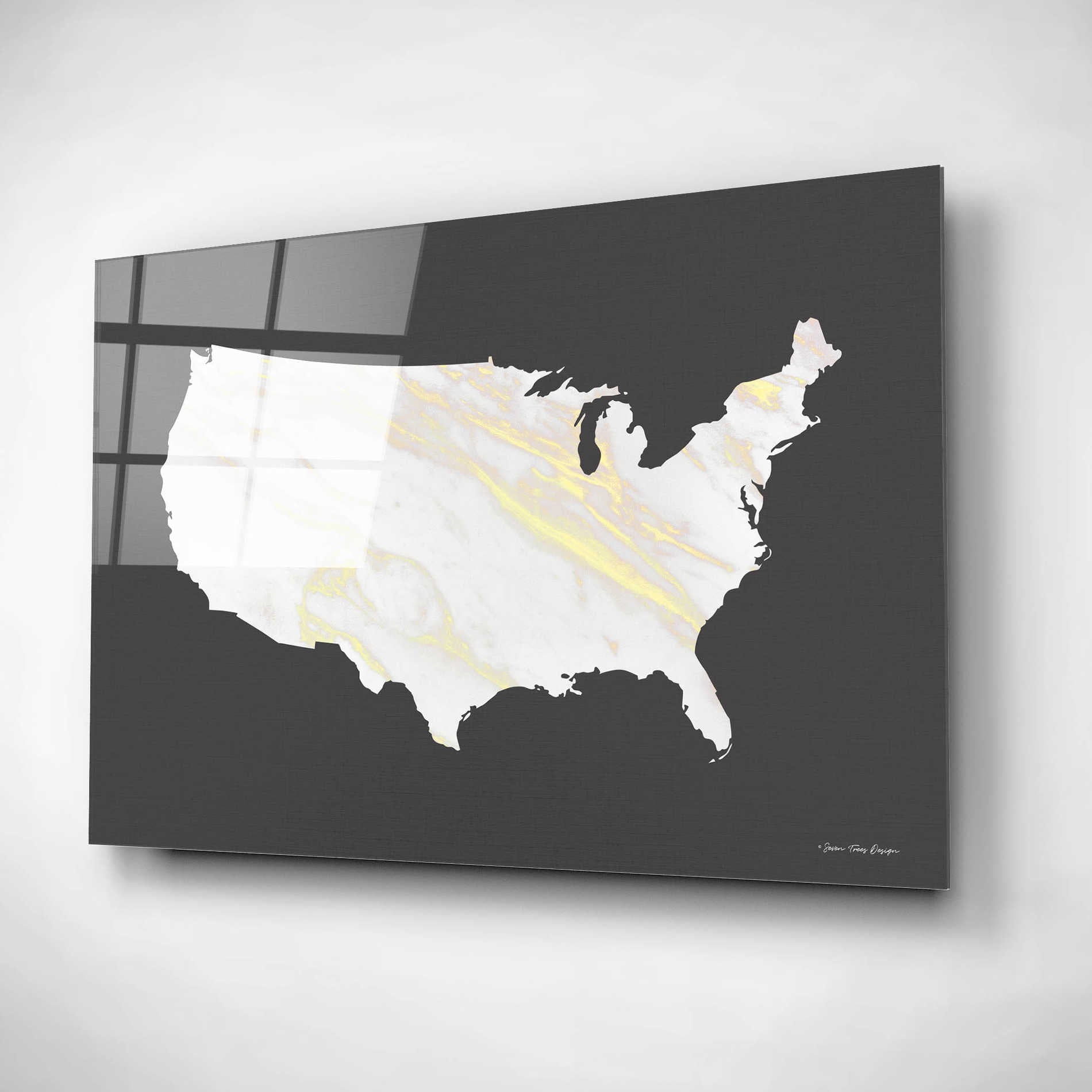 Epic Art 'Marble Gold USA Map' by Seven Trees Design, Acrylic Glass Wall Art,16x12