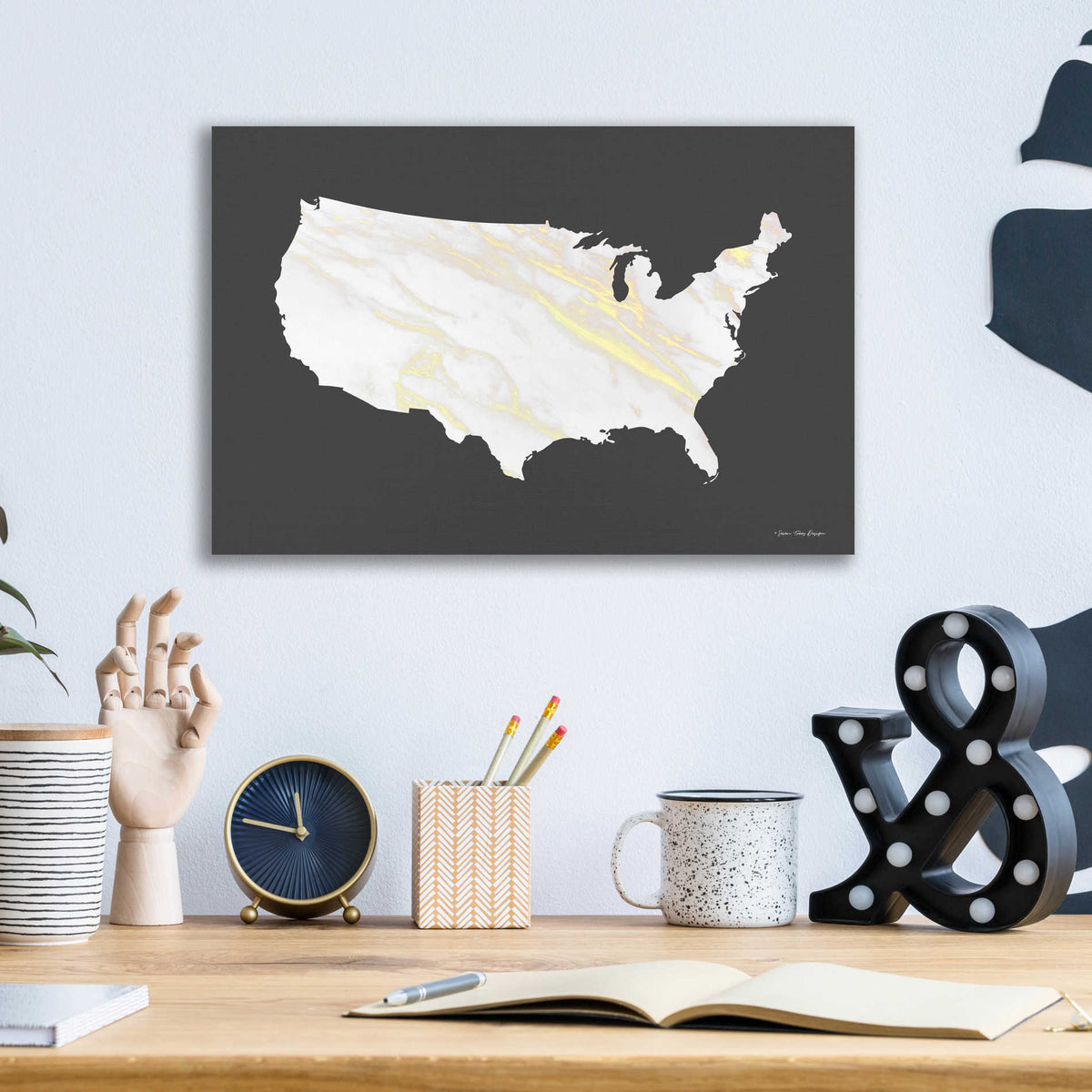 Epic Art 'Marble Gold USA Map' by Seven Trees Design, Acrylic Glass Wall Art,16x12