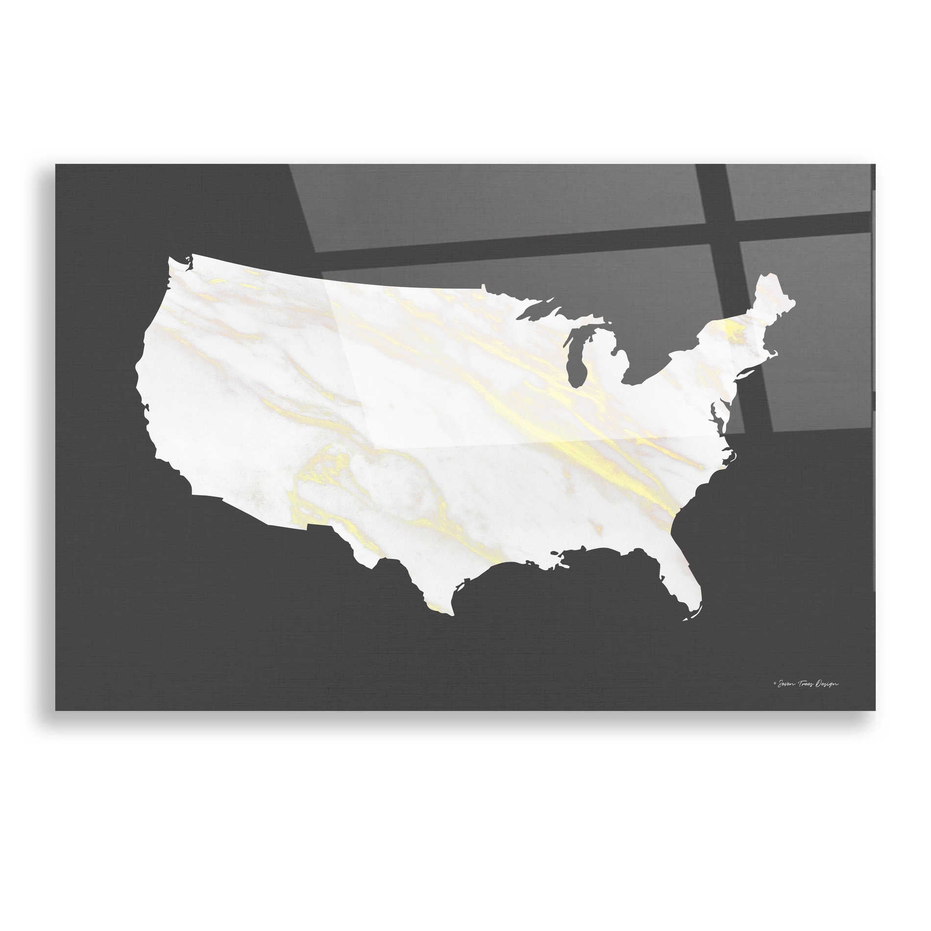 Epic Art 'Marble Gold USA Map' by Seven Trees Design, Acrylic Glass Wall Art,16x12