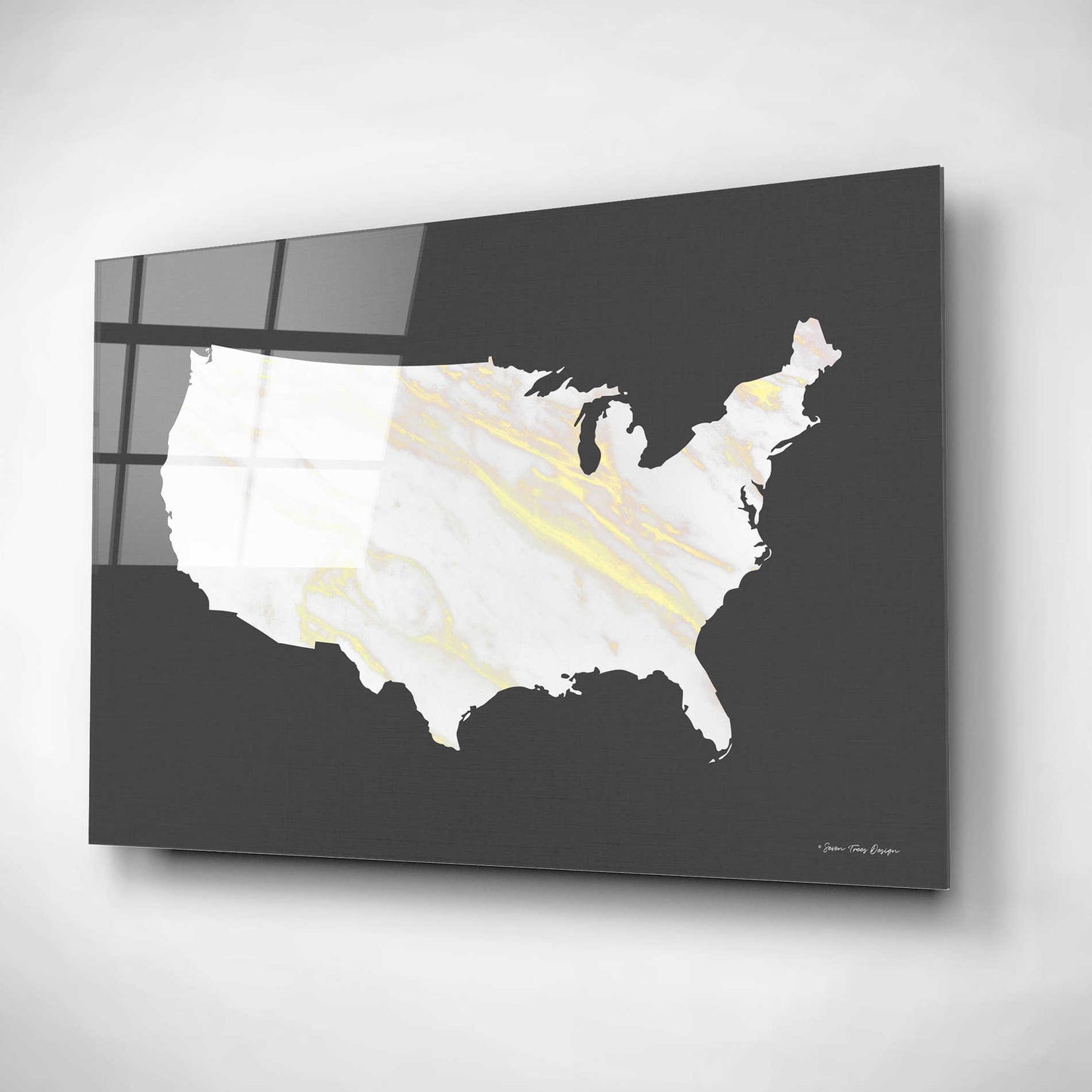 Epic Art 'Marble Gold USA Map' by Seven Trees Design, Acrylic Glass Wall Art,24x16