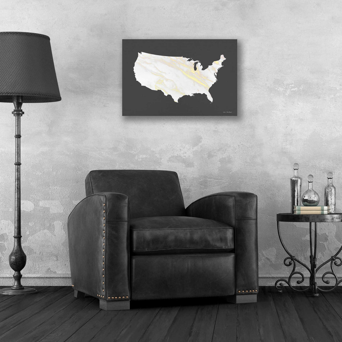 Epic Art 'Marble Gold USA Map' by Seven Trees Design, Acrylic Glass Wall Art,24x16