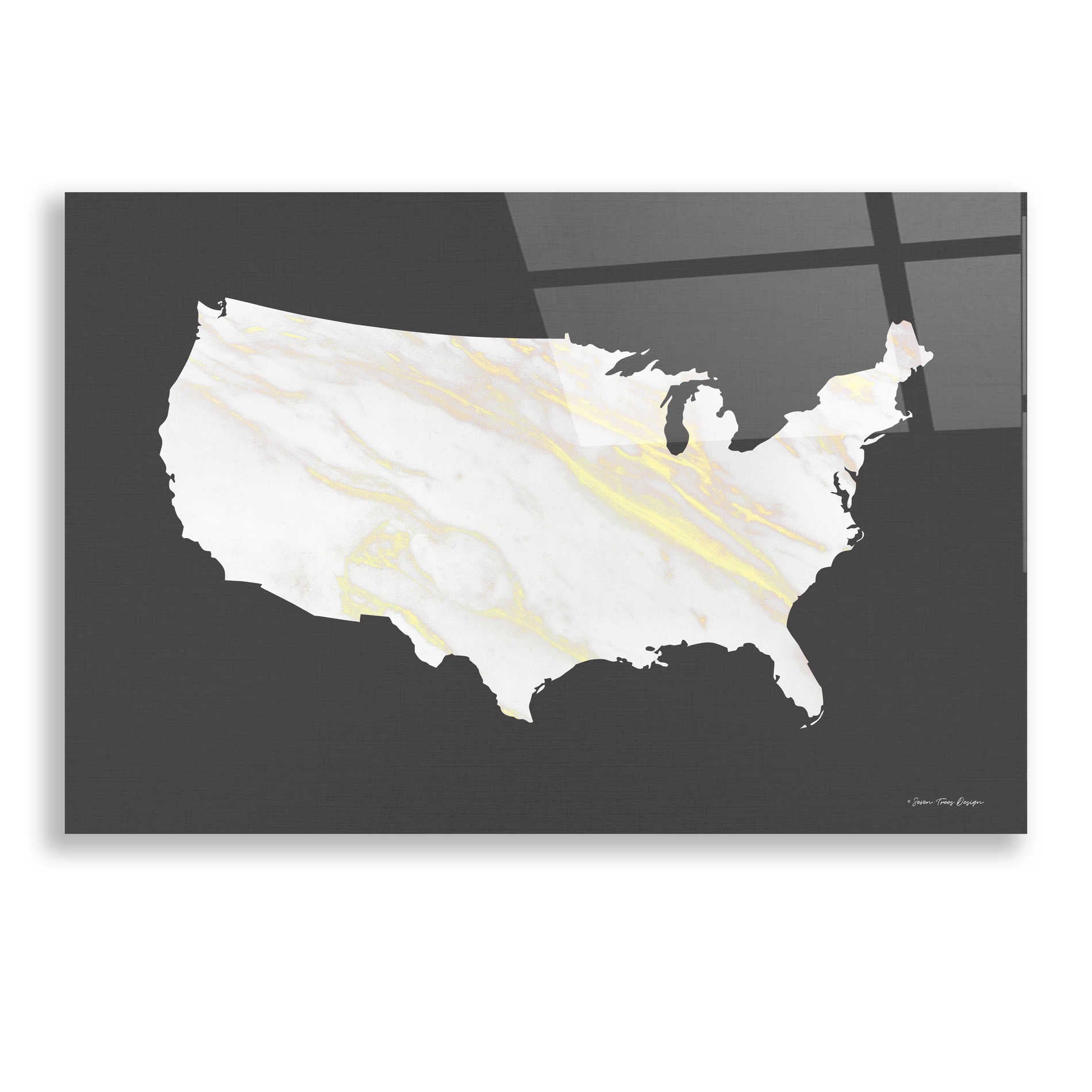 Epic Art 'Marble Gold USA Map' by Seven Trees Design, Acrylic Glass Wall Art,24x16