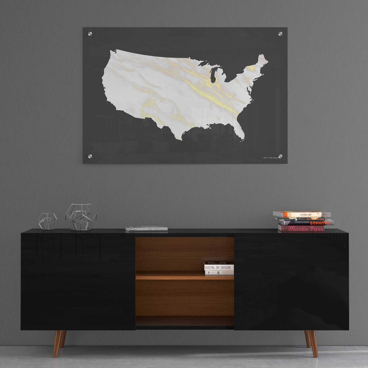 Epic Art 'Marble Gold USA Map' by Seven Trees Design, Acrylic Glass Wall Art,36x24
