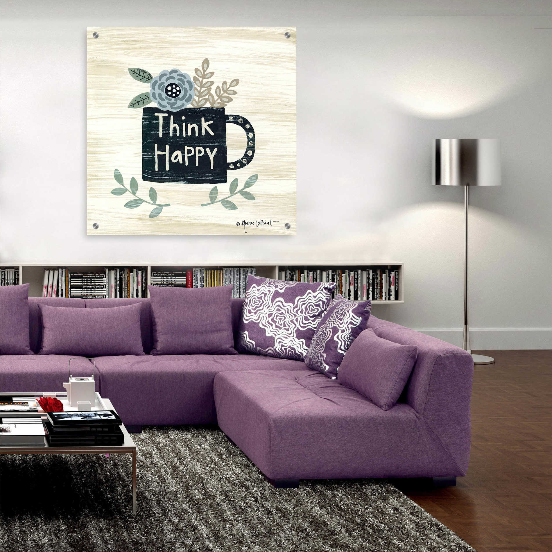 Epic Art 'Think Happy' by Annie LaPoint, Acrylic Glass Wall Art,36x36