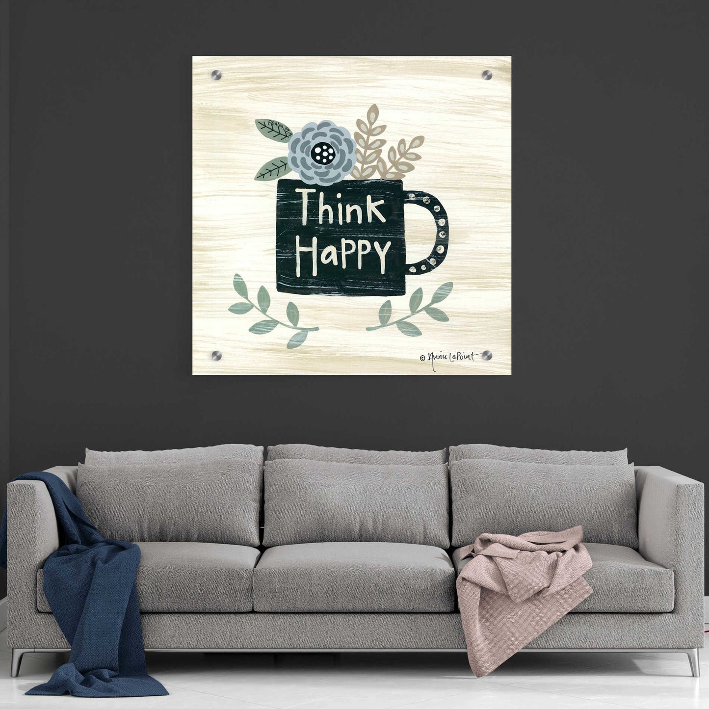 Epic Art 'Think Happy' by Annie LaPoint, Acrylic Glass Wall Art,36x36