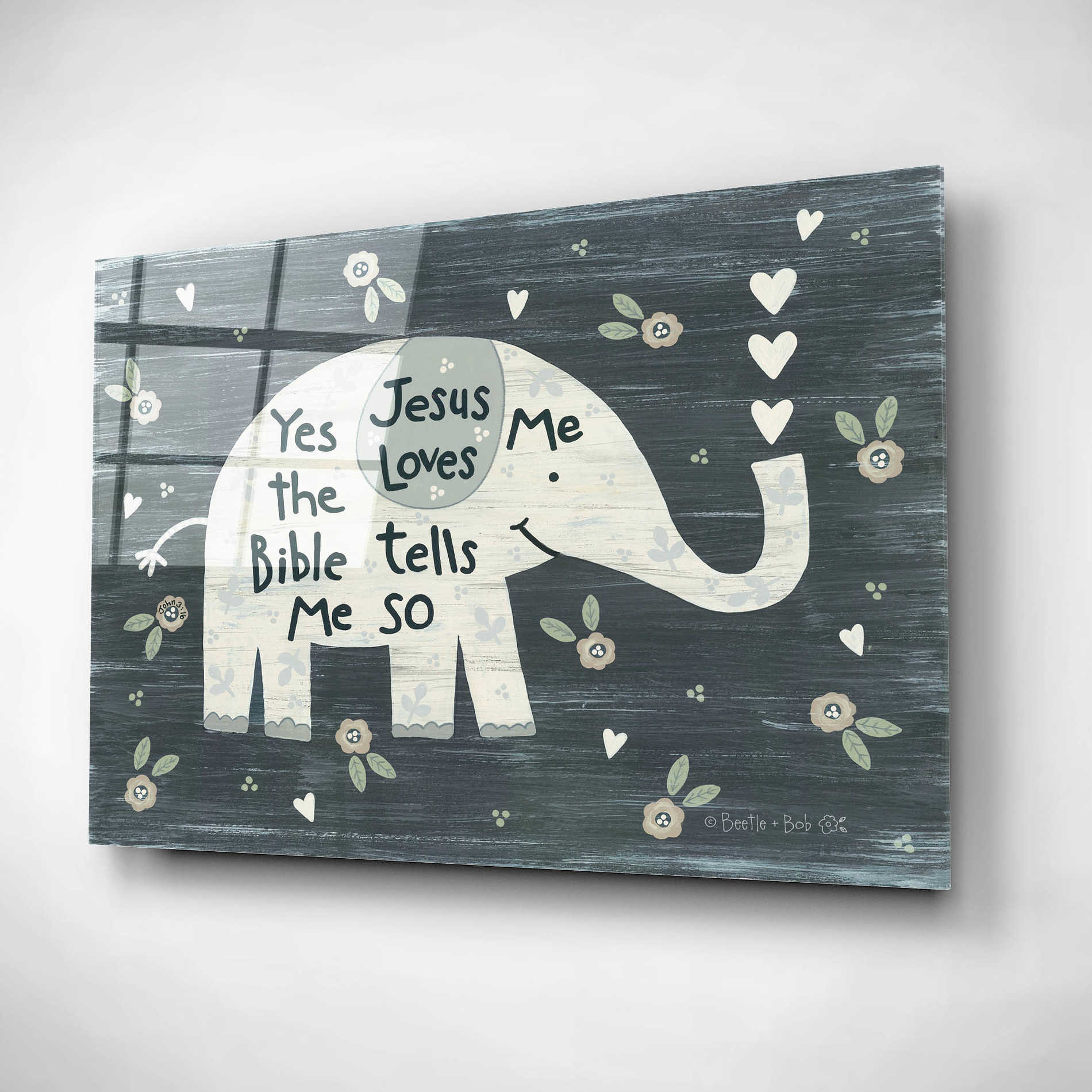 Epic Art 'Jesus Loves Me Elephant' by Annie LaPoint, Acrylic Glass Wall Art,16x12
