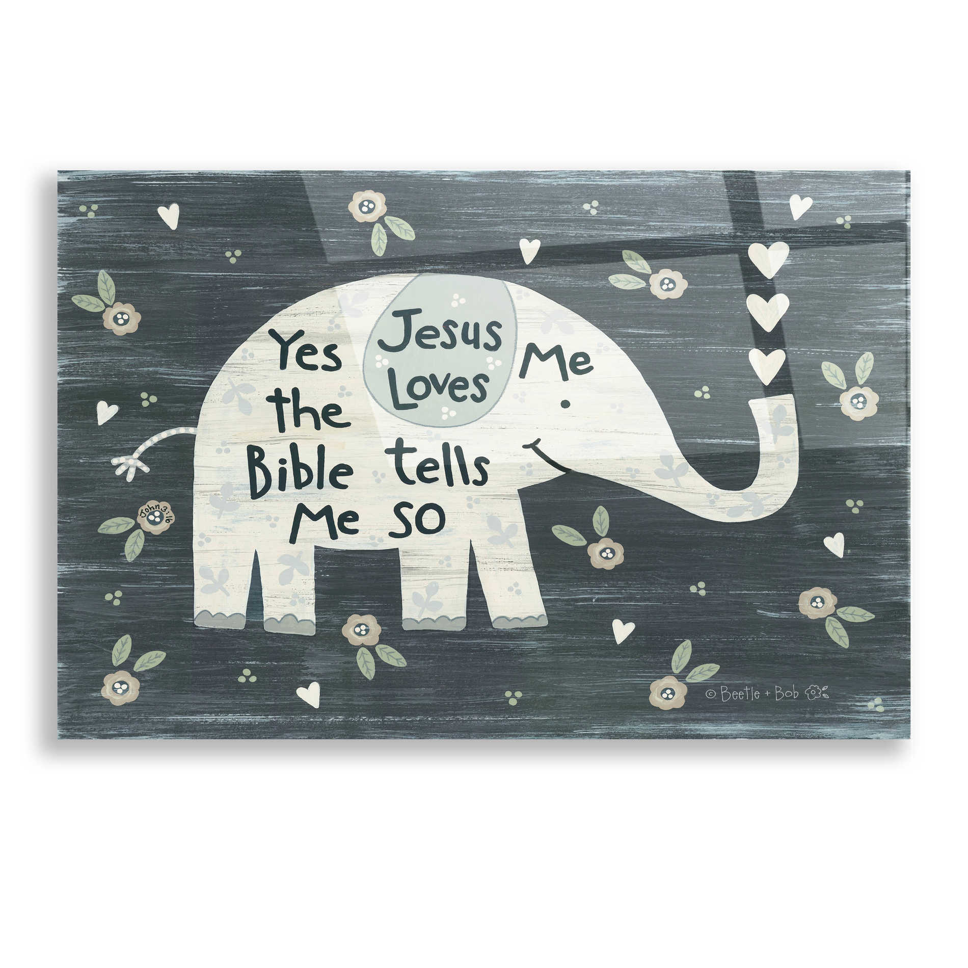 Epic Art 'Jesus Loves Me Elephant' by Annie LaPoint, Acrylic Glass Wall Art,16x12