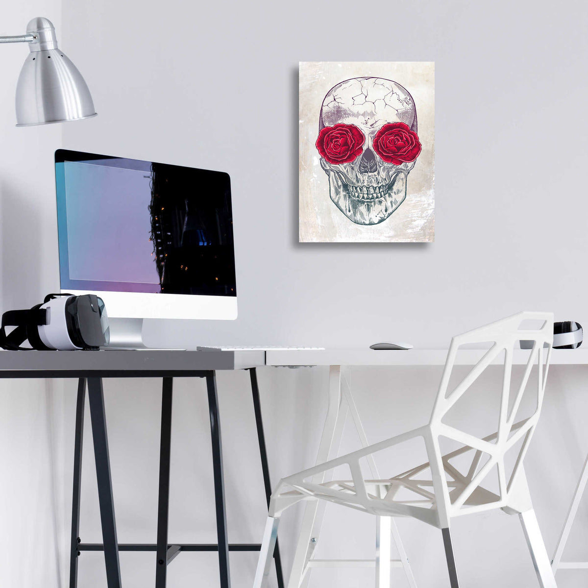 Epic Art 'Skull & Roses' by Rachel Caldwell, Acrylic Glass Wall Art,12x16