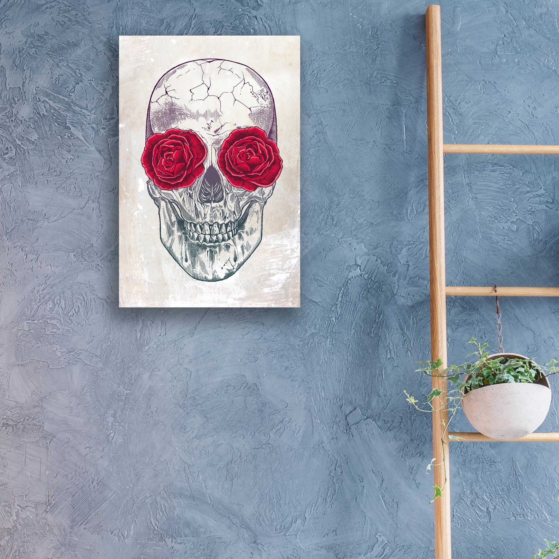 Epic Art 'Skull & Roses' by Rachel Caldwell, Acrylic Glass Wall Art,16x24