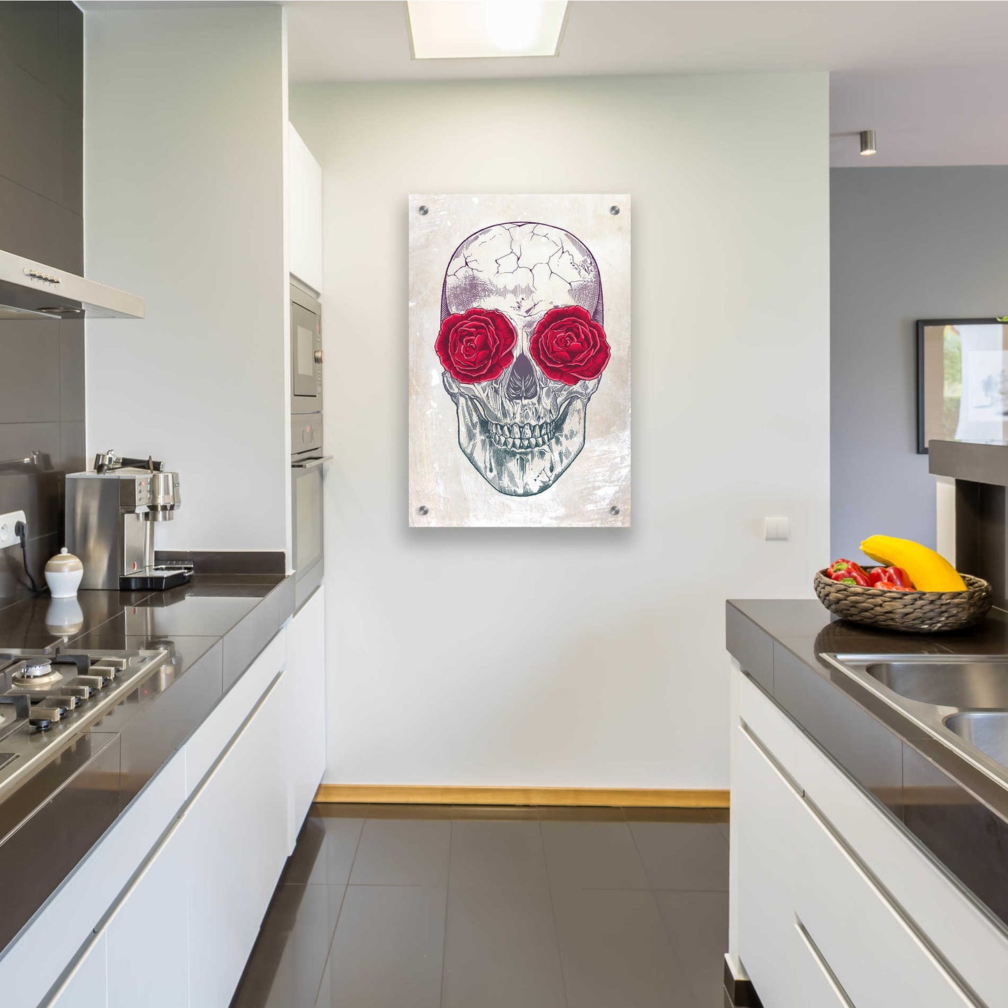 Epic Art 'Skull & Roses' by Rachel Caldwell, Acrylic Glass Wall Art,24x36