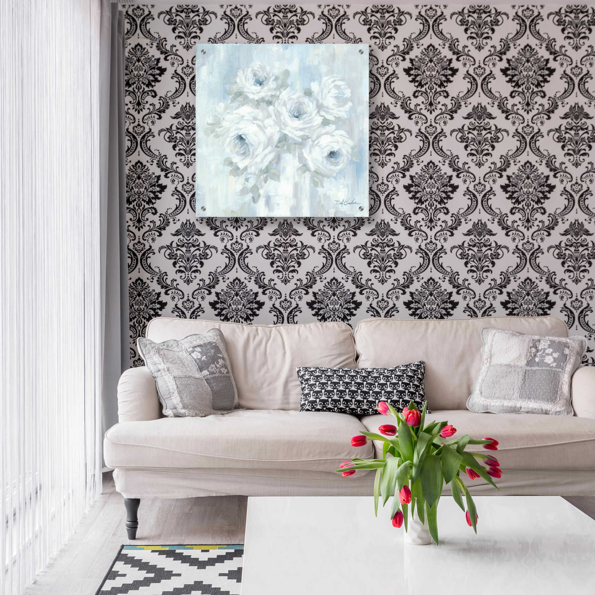 Epic Art 'White Roses' by Debi Coiules, Acrylic Glass Wall Art,24x24