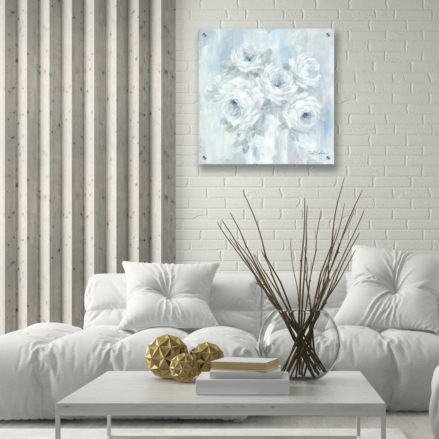 Epic Art 'White Roses' by Debi Coiules, Acrylic Glass Wall Art,24x24