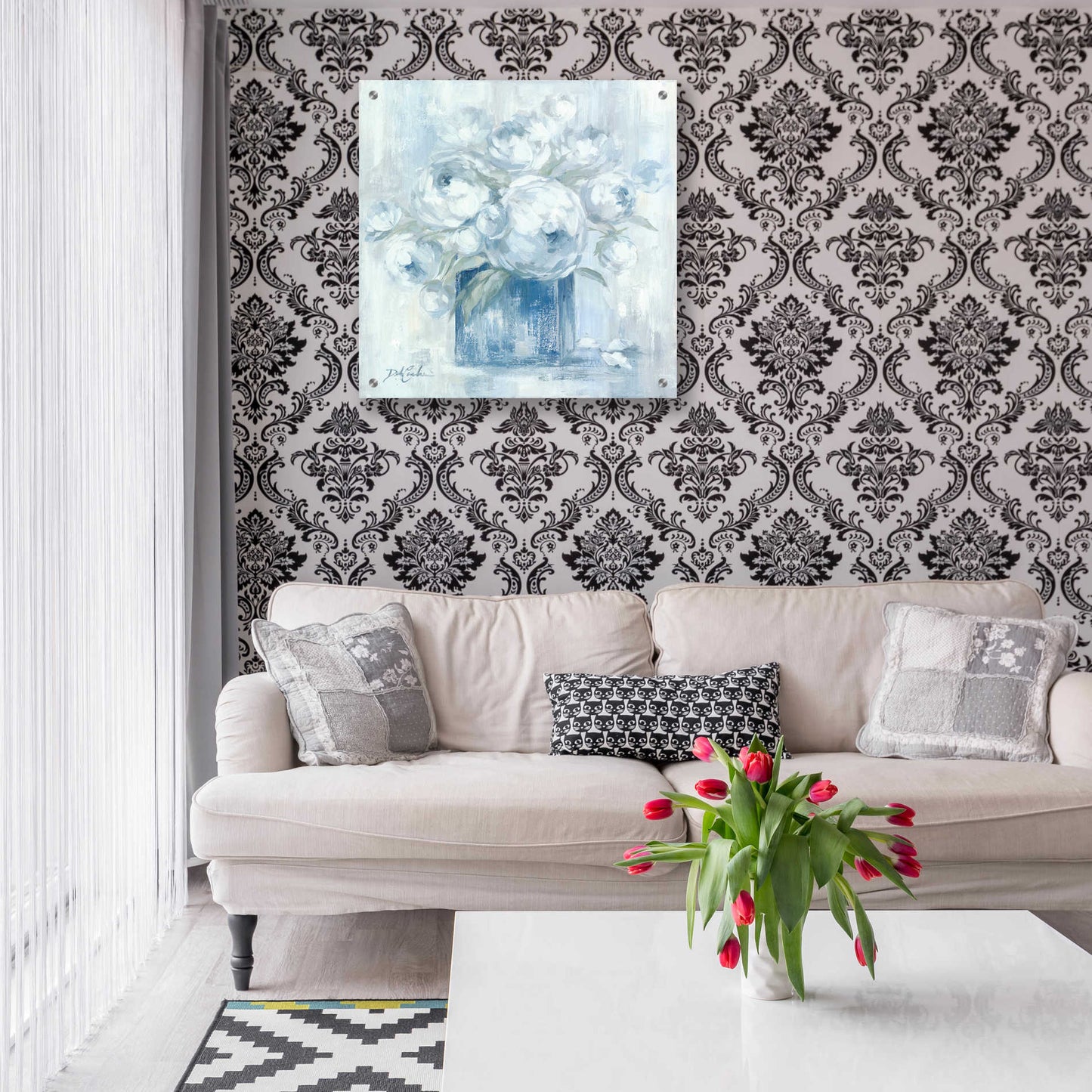 Epic Art 'White Peonies' by Debi Coiules, Acrylic Glass Wall Art,24x24