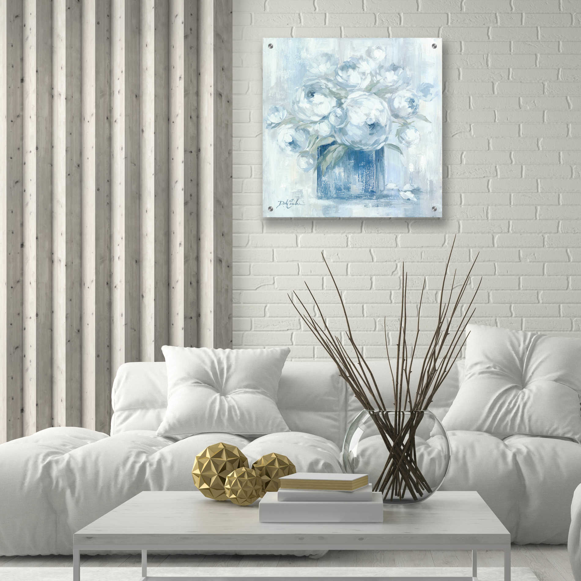 Epic Art 'White Peonies' by Debi Coiules, Acrylic Glass Wall Art,24x24