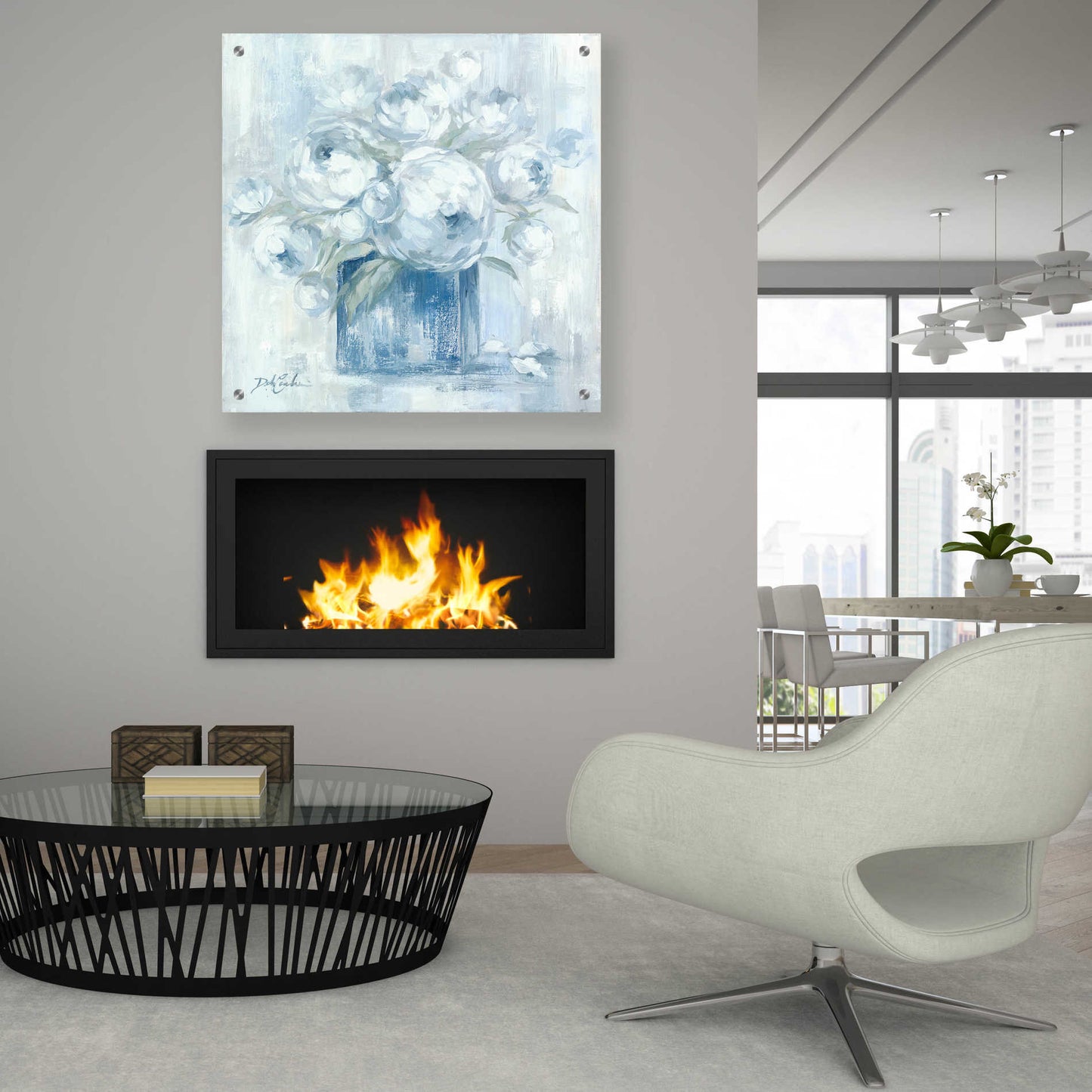 Epic Art 'White Peonies' by Debi Coiules, Acrylic Glass Wall Art,36x36