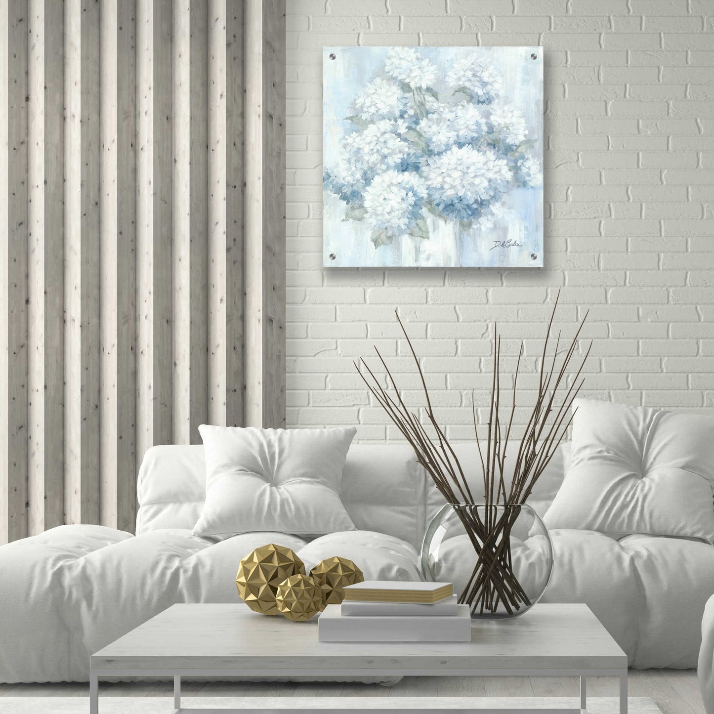 Epic Art 'White Hydrangeas' by Debi Coiules, Acrylic Glass Wall Art,24x24