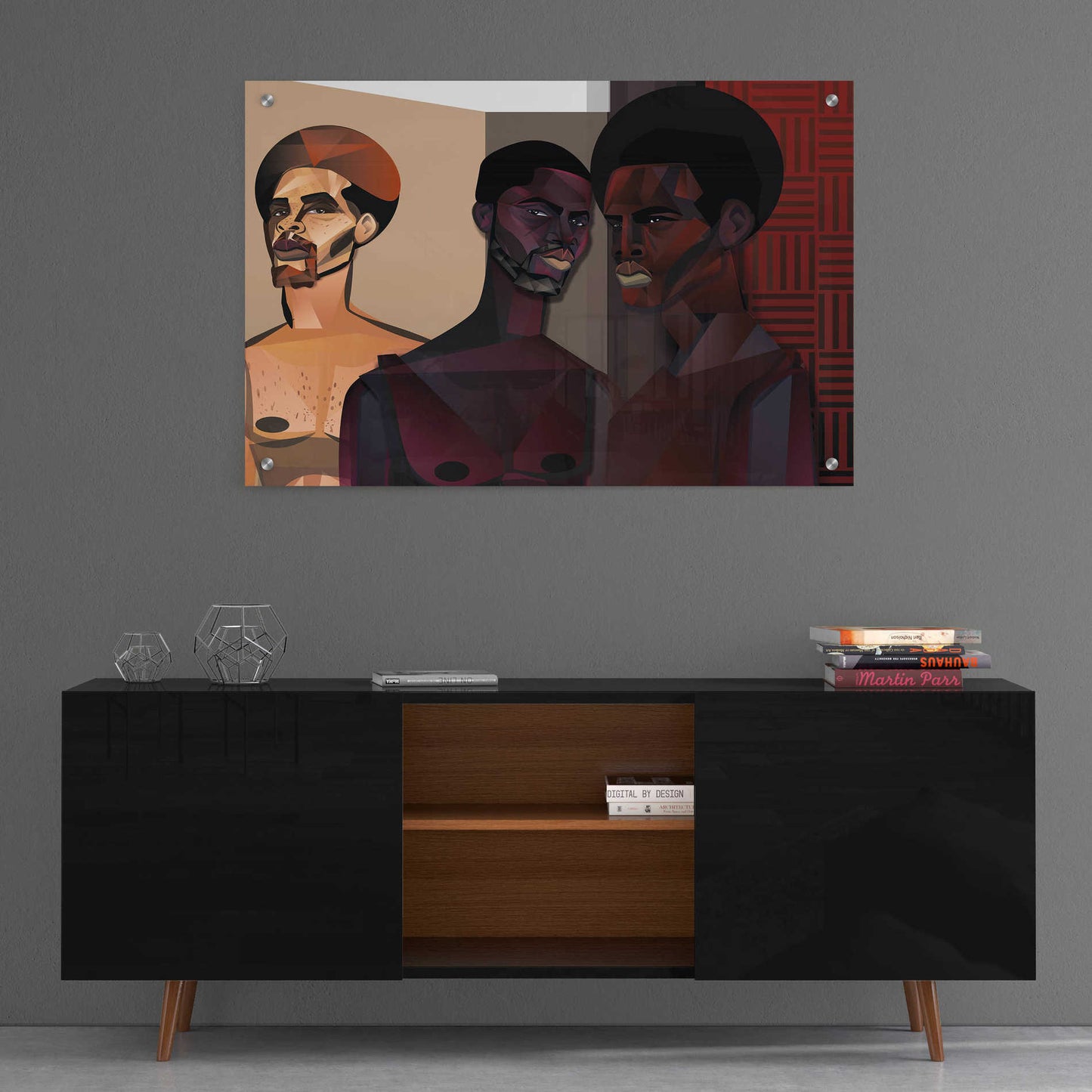 Epic Art 'Three Men' by Jaleel Campbell, Acrylic Glass Wall Art,36x24