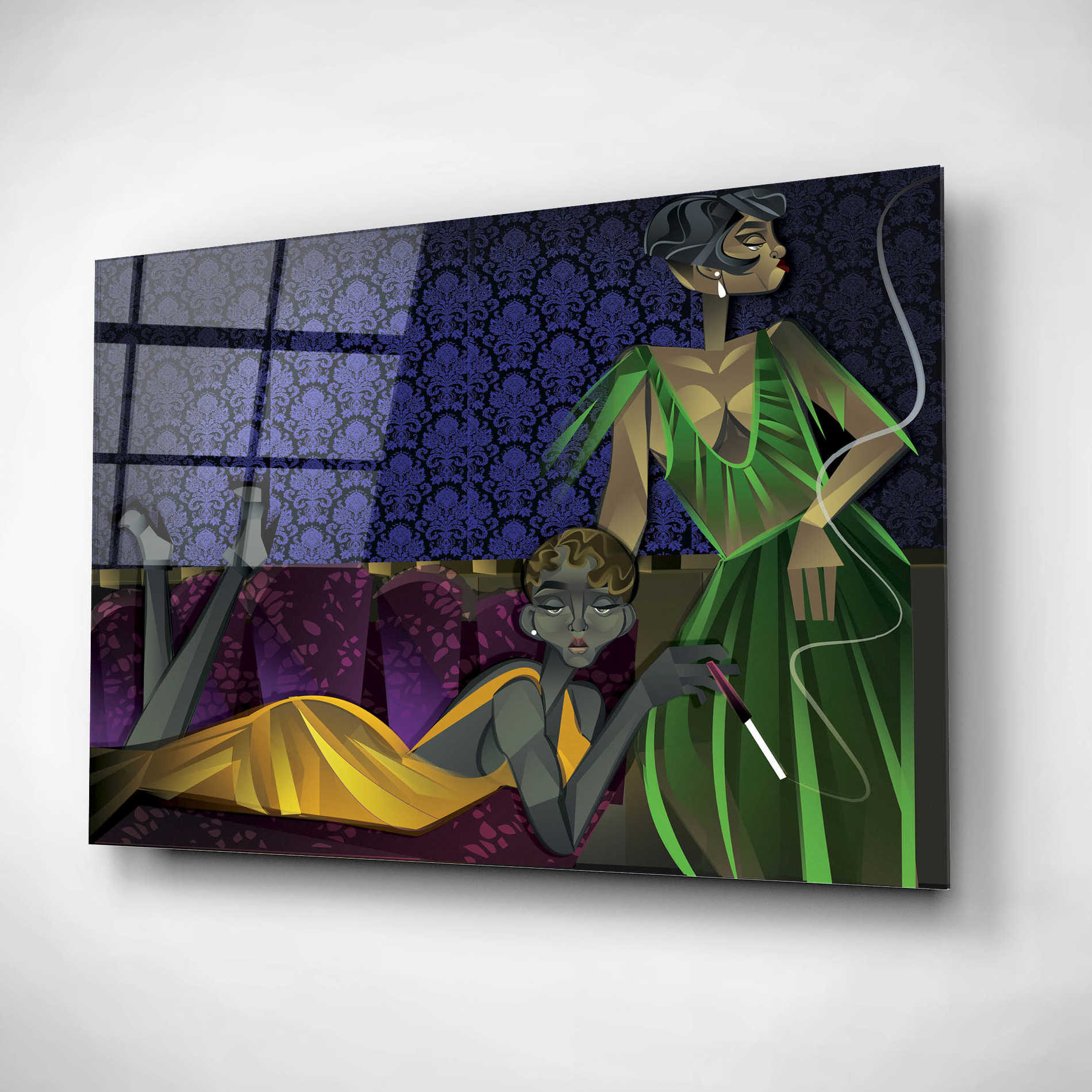 Epic Art 'Two Women' by Jaleel Campbell, Acrylic Glass Wall Art,16x12