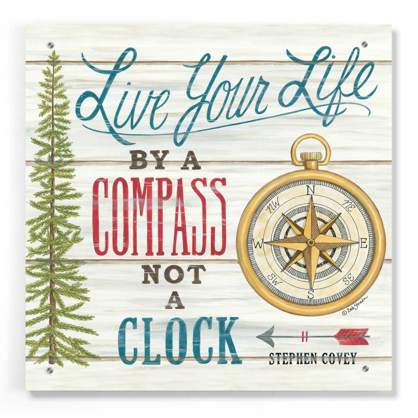 Epic Art 'Compass Not a Clock' by Deb Strain, Acrylic Glass Wall Art,24x24