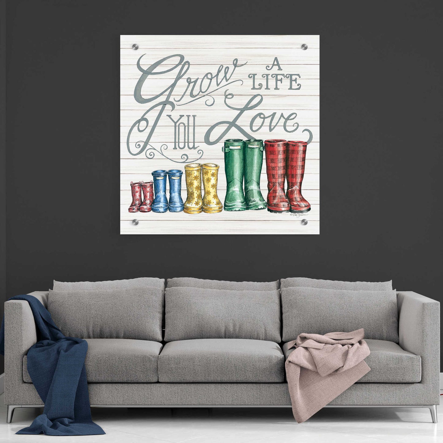 Epic Art 'Grow a Life You Love Boots' by Deb Strain, Acrylic Glass Wall Art,36x36