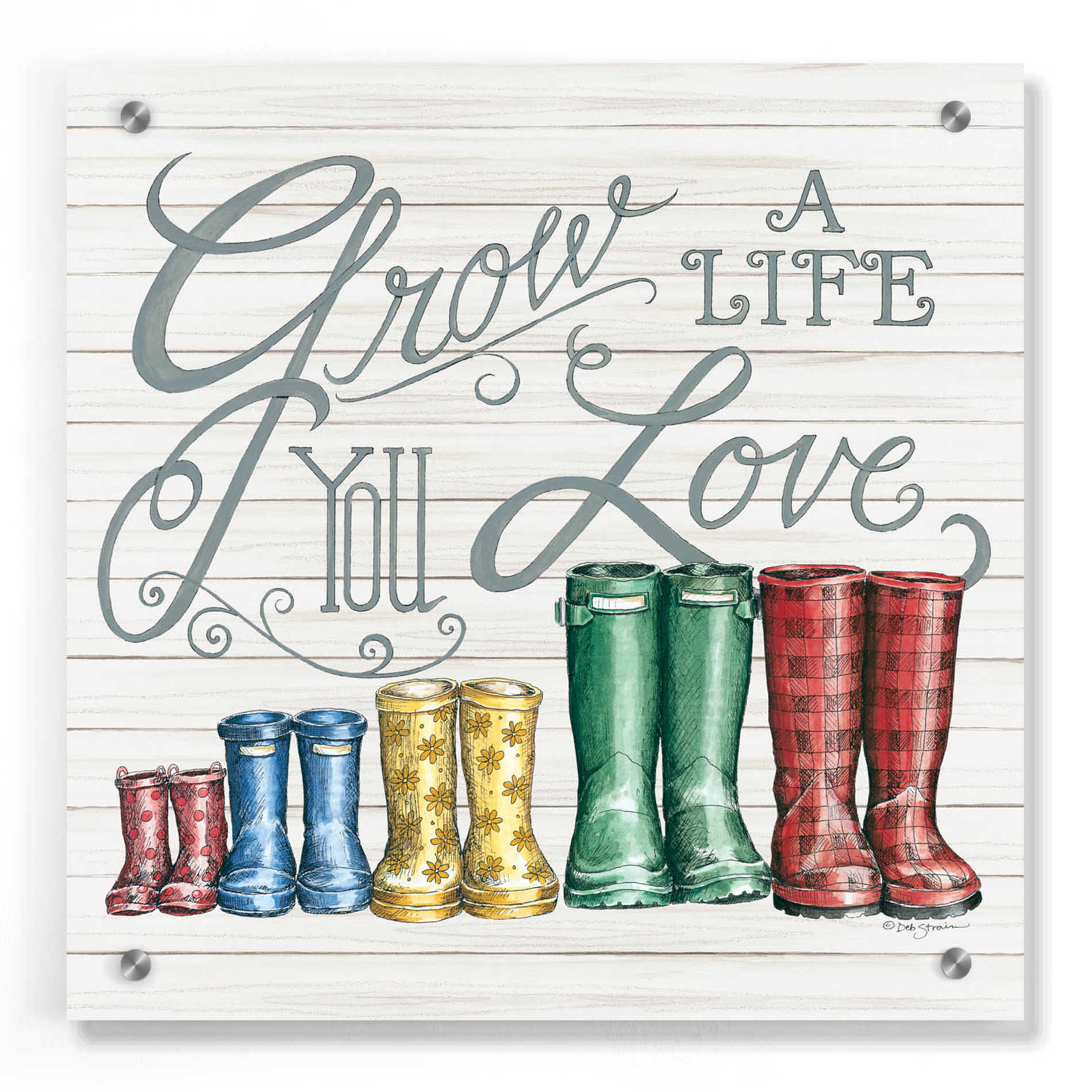 Epic Art 'Grow a Life You Love Boots' by Deb Strain, Acrylic Glass Wall Art,36x36