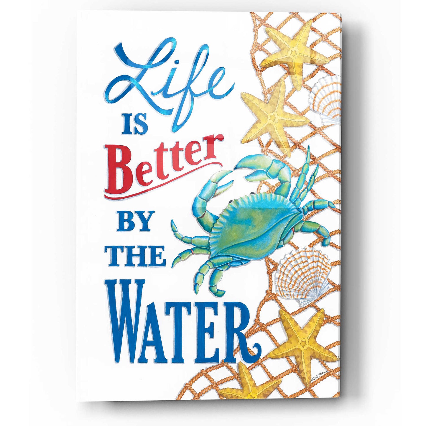 Epic Art 'Better By the Water Crab' by Deb Strain, Acrylic Glass Wall Art,12x16