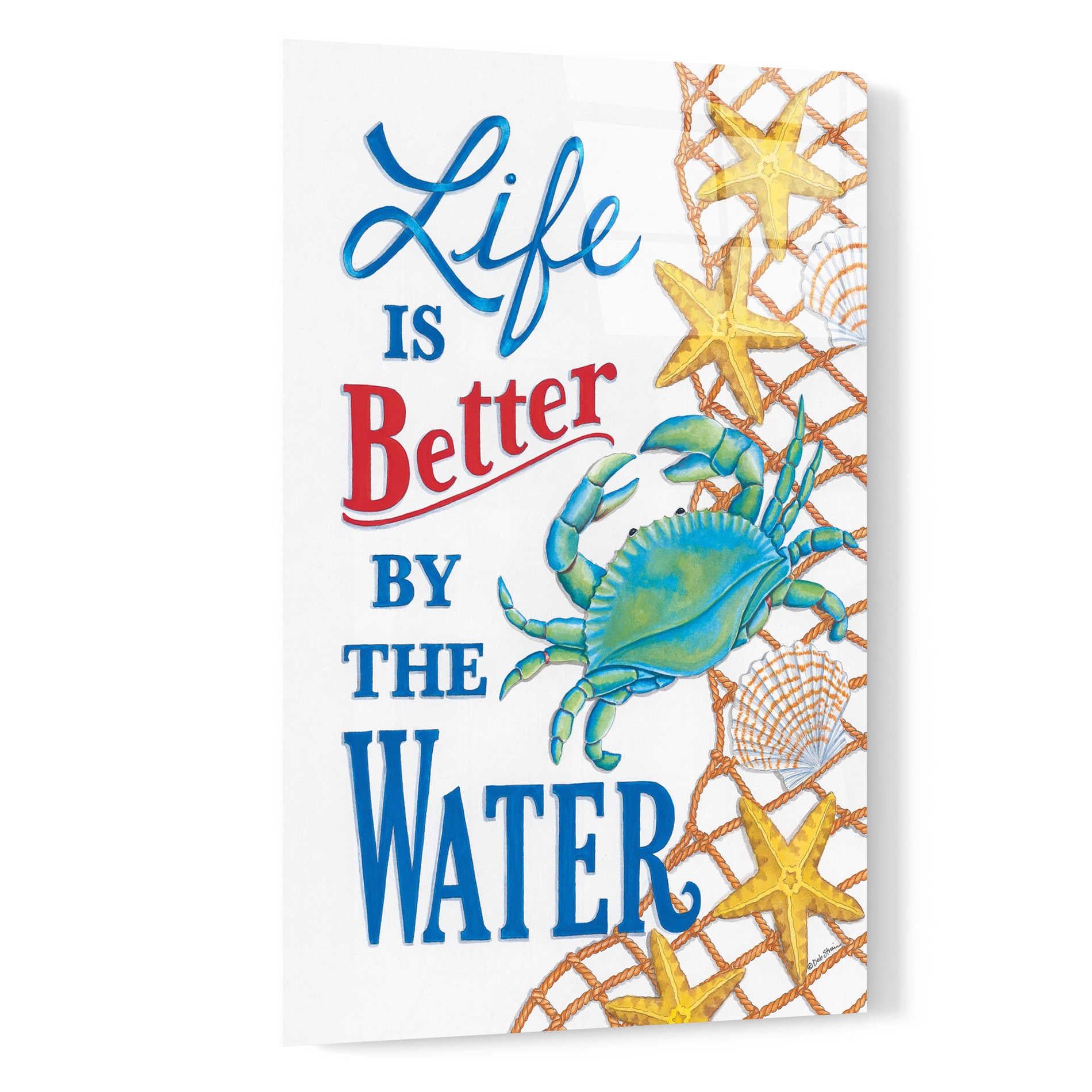 Epic Art 'Better By the Water Crab' by Deb Strain, Acrylic Glass Wall Art,16x24
