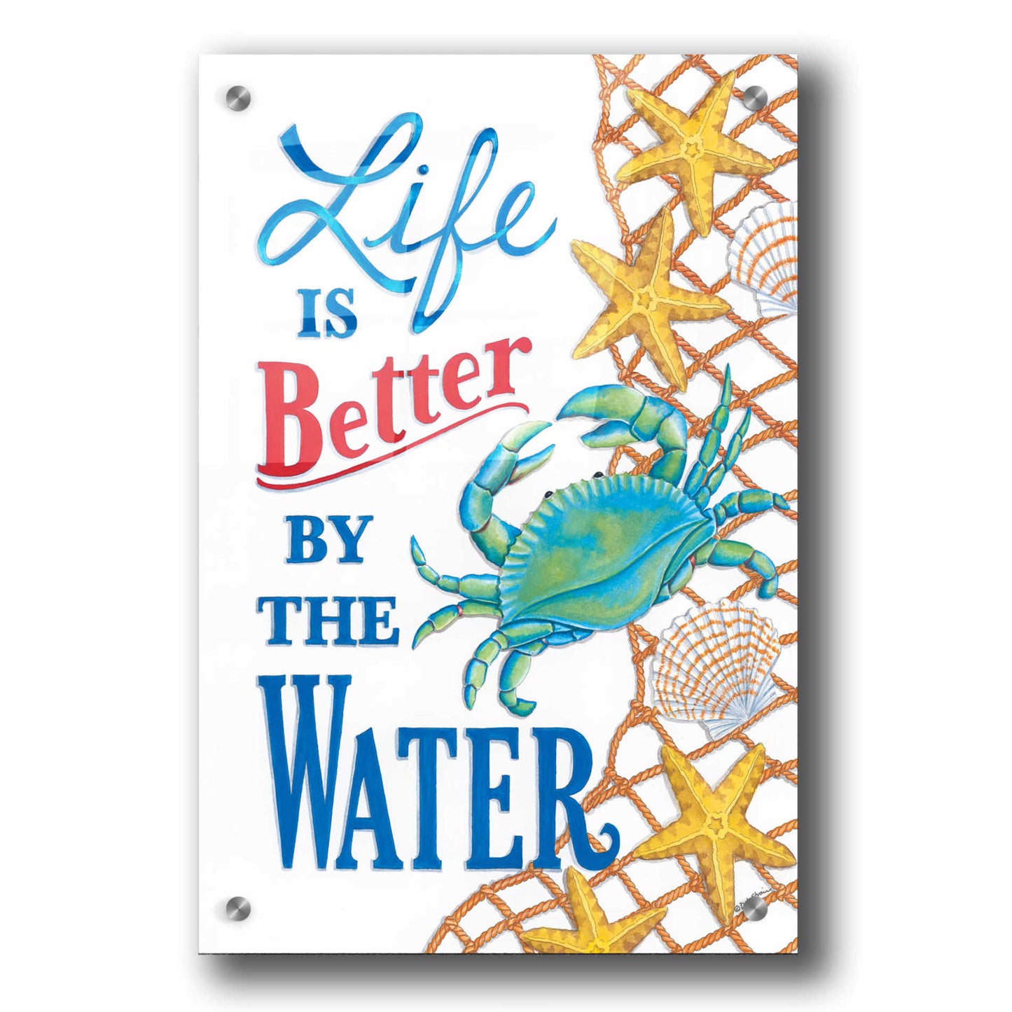 Epic Art 'Better By the Water Crab' by Deb Strain, Acrylic Glass Wall Art,24x36